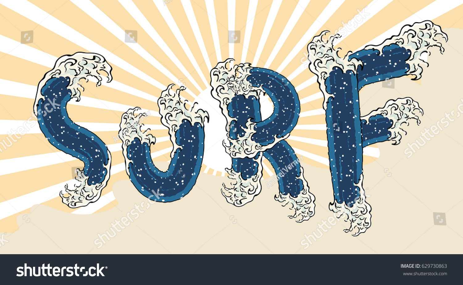 Surf Text Sign Japanese Art Ocean Stock Vector (Royalty Free) 629730863 ...