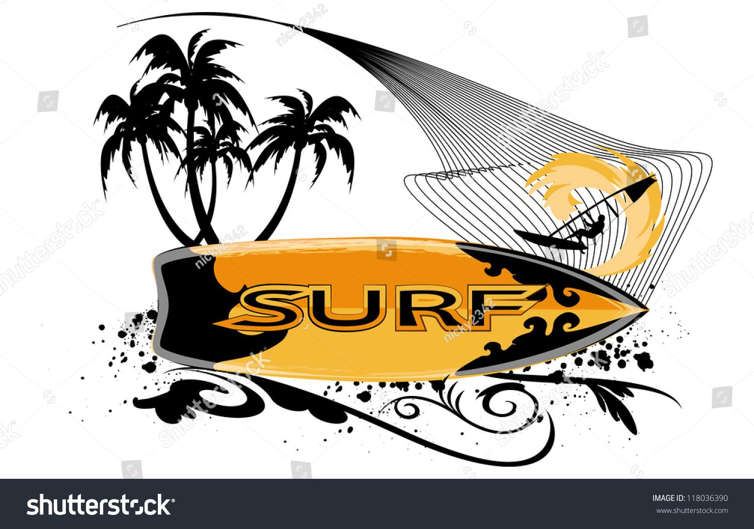 Surfboard Banner With Surfers Stock Vector Illustration 118036390 ...