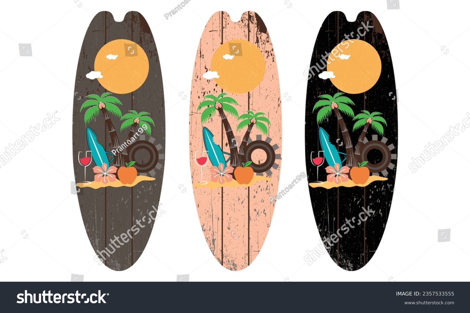 SVG of Surfing Boats Colorful Beach SVG Illustration Design, Hello, Summer California Beach Vector T-shirt Design. svg