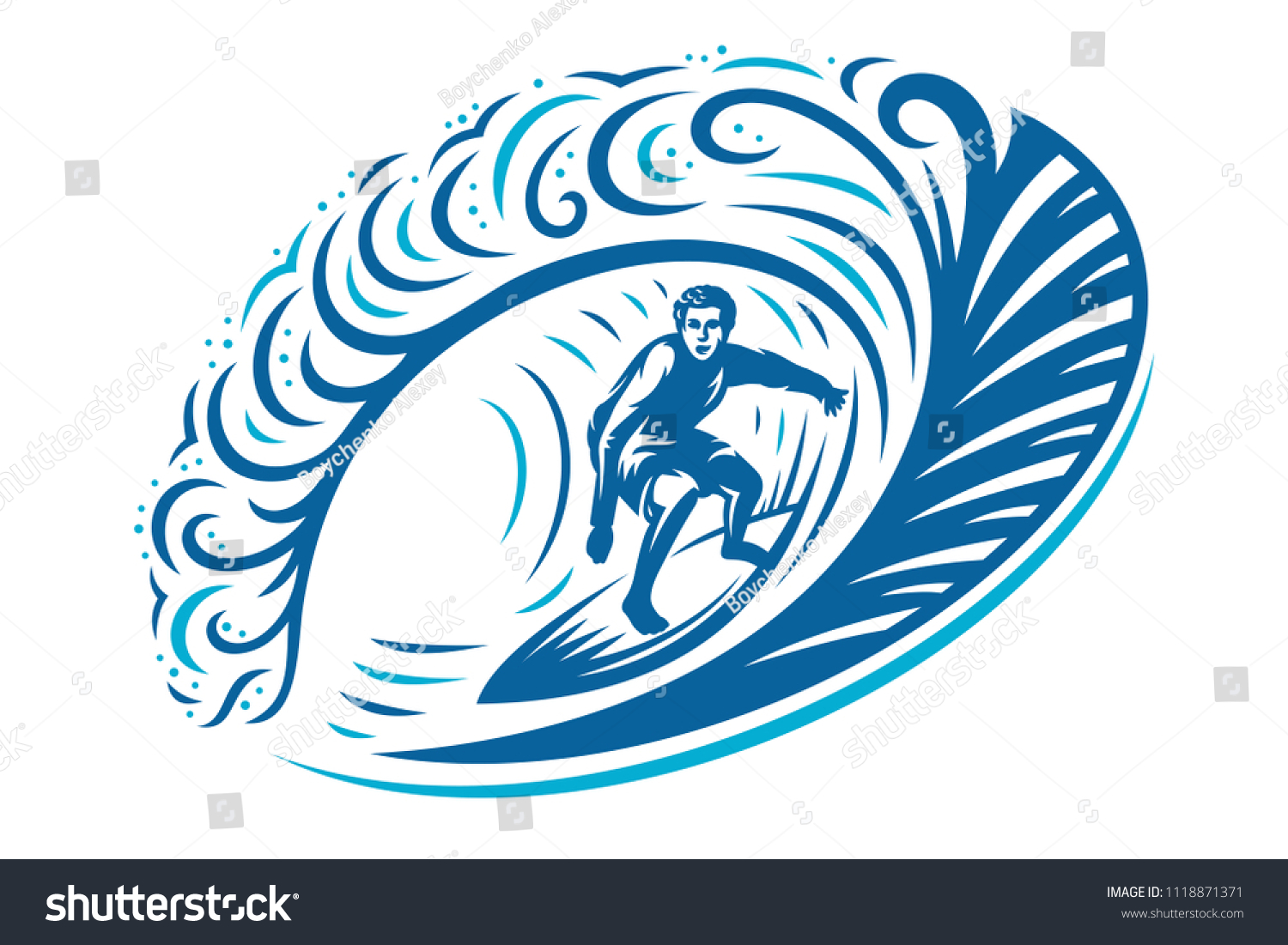 Surfing Illustration Surfer Riding Inside Wave Stock Vector (Royalty ...