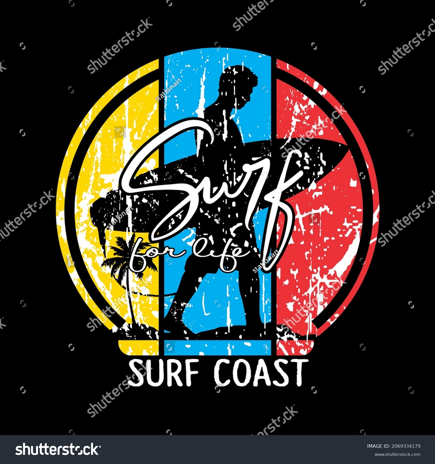 Surfing Print Tshirt Backdrop Palm Trees Stock Vector (Royalty Free ...