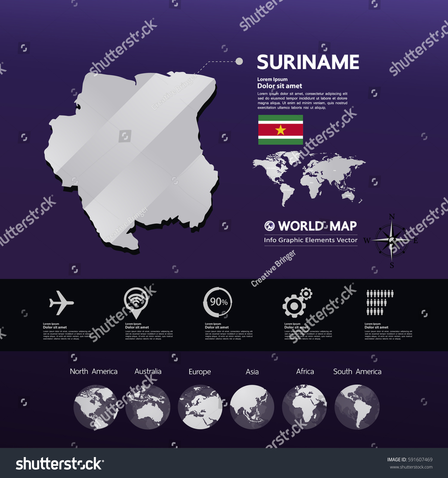 Suriname Map Vector Illustration 591607469 Shutterstock   Stock Vector Suriname Map Vector Illustration 591607469 