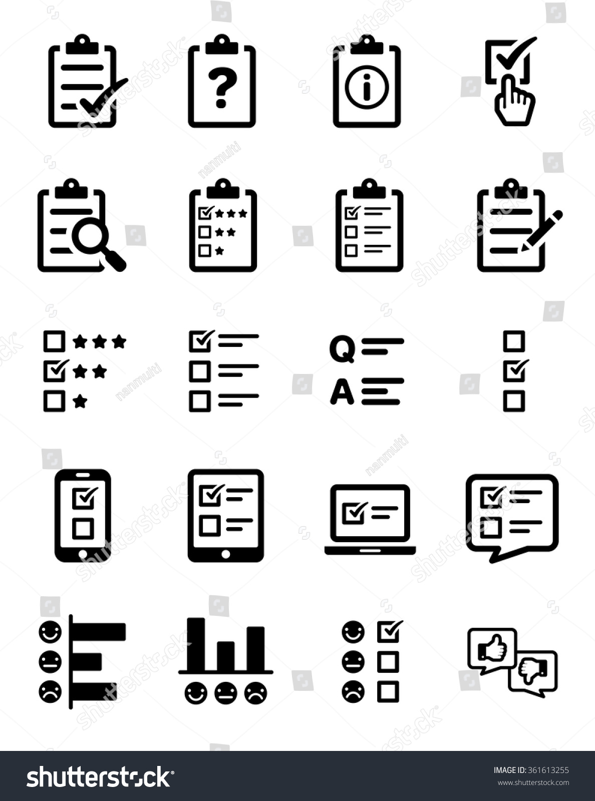 Survey Questionnaire Icon Set Stock Vector Illustration 361613255 ...