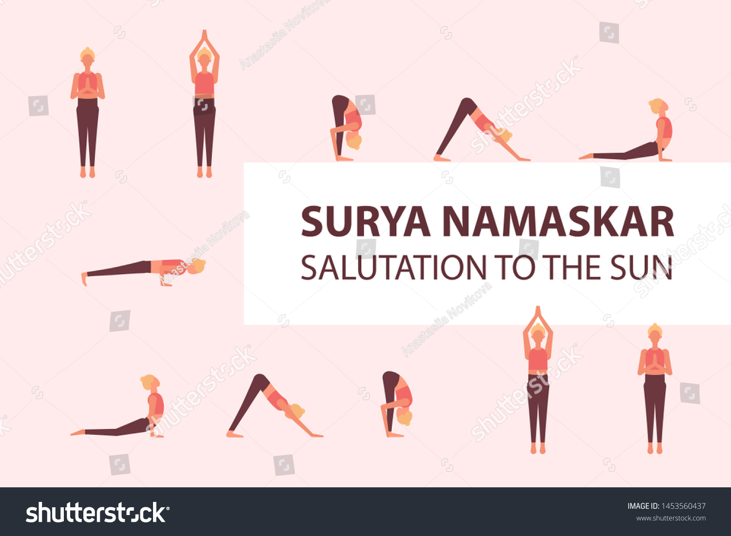 Surya Namaskar Sequence Yoga Poses Salutation: Vector De Stock (libre ...