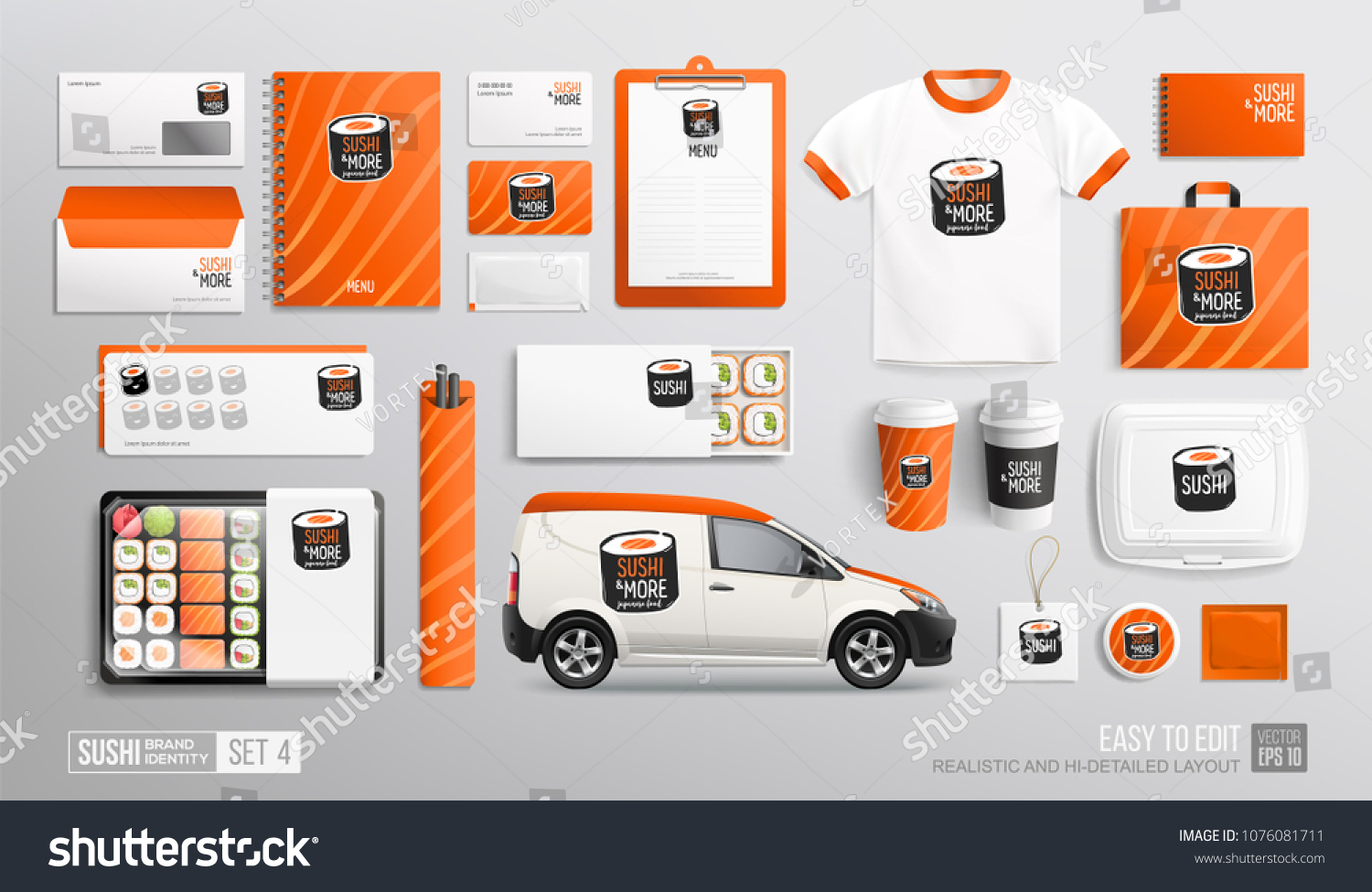 Sushi Bar Restaurant Corporate Brand Identity Stock Vector