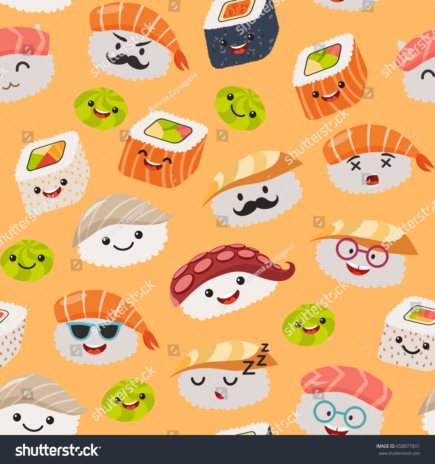 Sushi Emoji Seamless Pattern Cartoon Style Stock Vector (Royalty Free ...