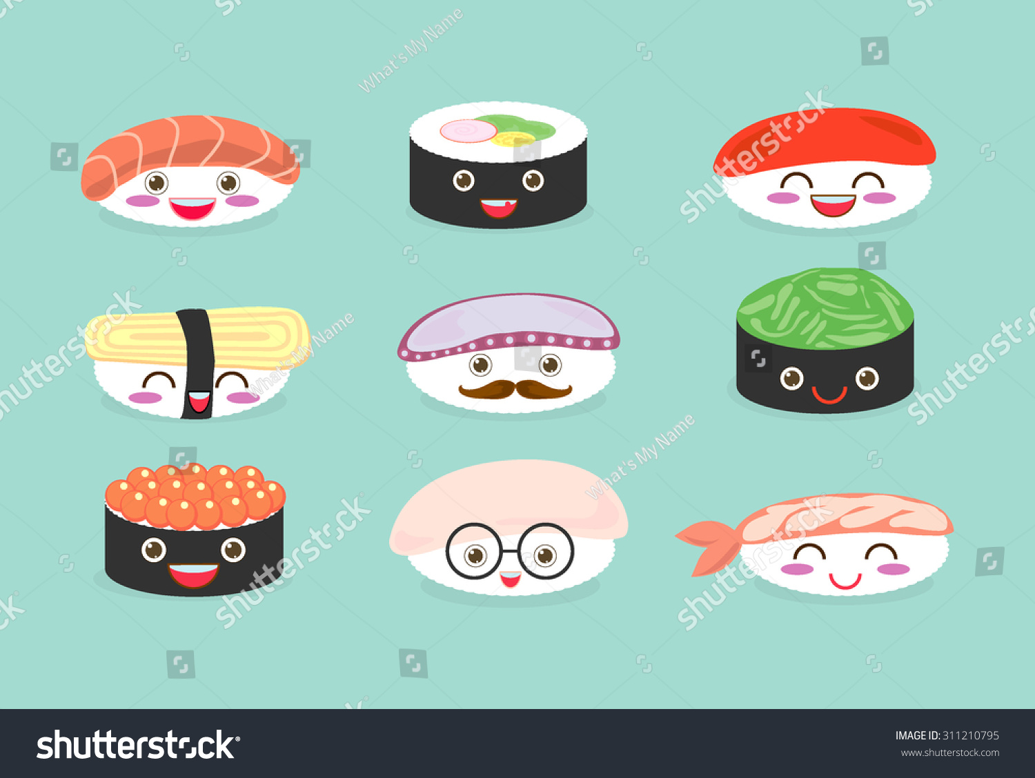 Sushi Set Cute Sushi Set Japanese Stock Vector (Royalty Free) 311210795 ...
