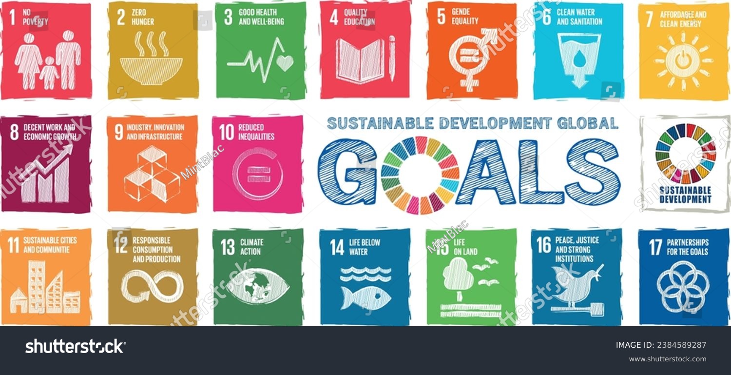 SVG of Sustainable Development global goals icon set chock board sketch. School Education concept. Sustainable Development for a better world. Vector illustration. svg