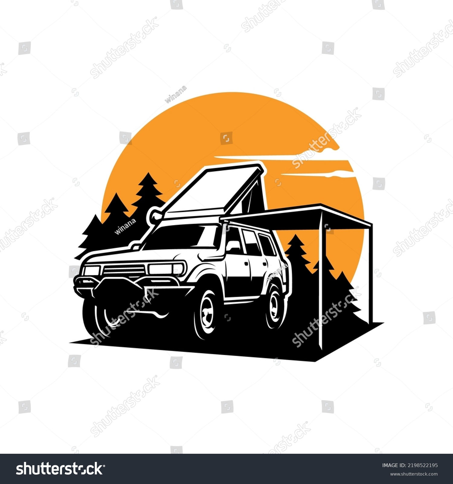 SVG of SUV adventure car with top tent and awning illustration vector svg