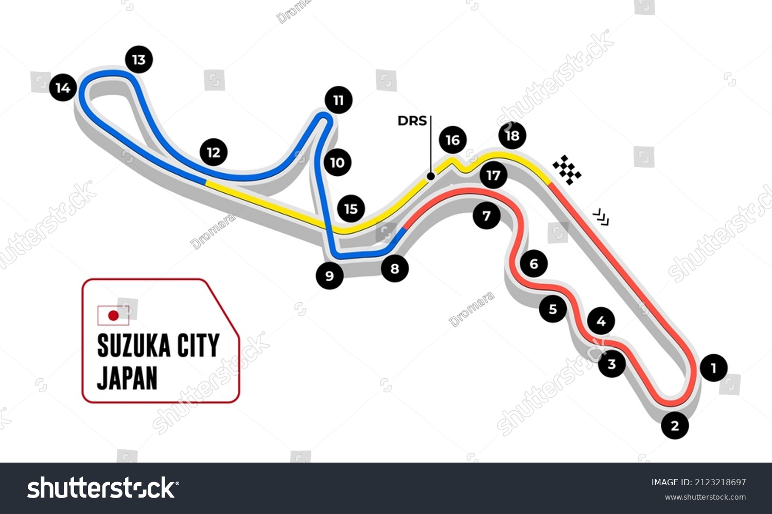 Suzuka Grand Prix Race Track Circuit Stock Vector (Royalty Free) 2123218697
