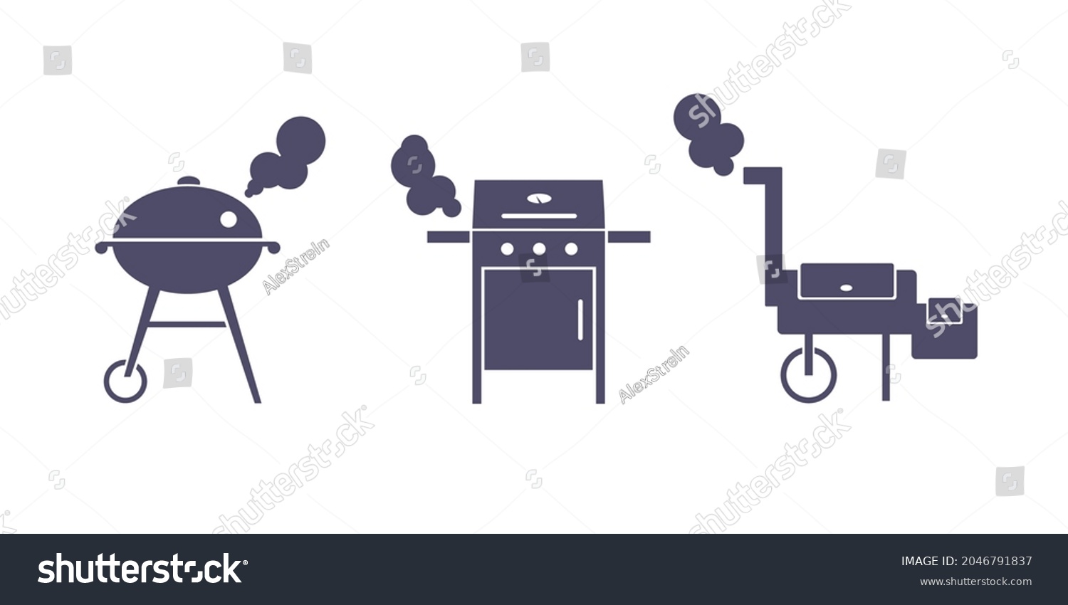 SVG of SVG. BBQ, grill, barbecue equipment set. Vector for cutting, plotter. Isolated flat vector illustration. Charcoal kettle, gas and wood fired grills. Cooking meal. Frying smoking meat. Picnic outdoor. svg