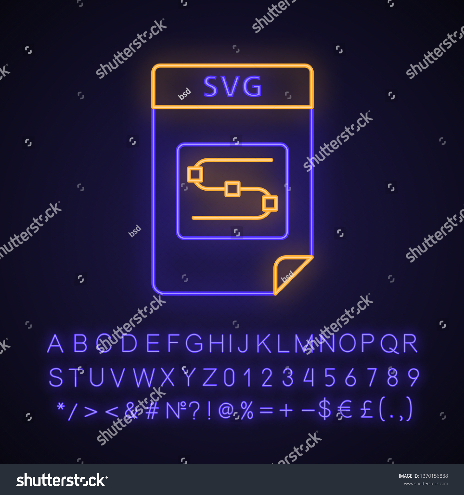 SVG of SVG file neon light icon. Scalable vector graphics. Image file format. Glowing sign with alphabet, numbers and symbols. Vector isolated illustration svg