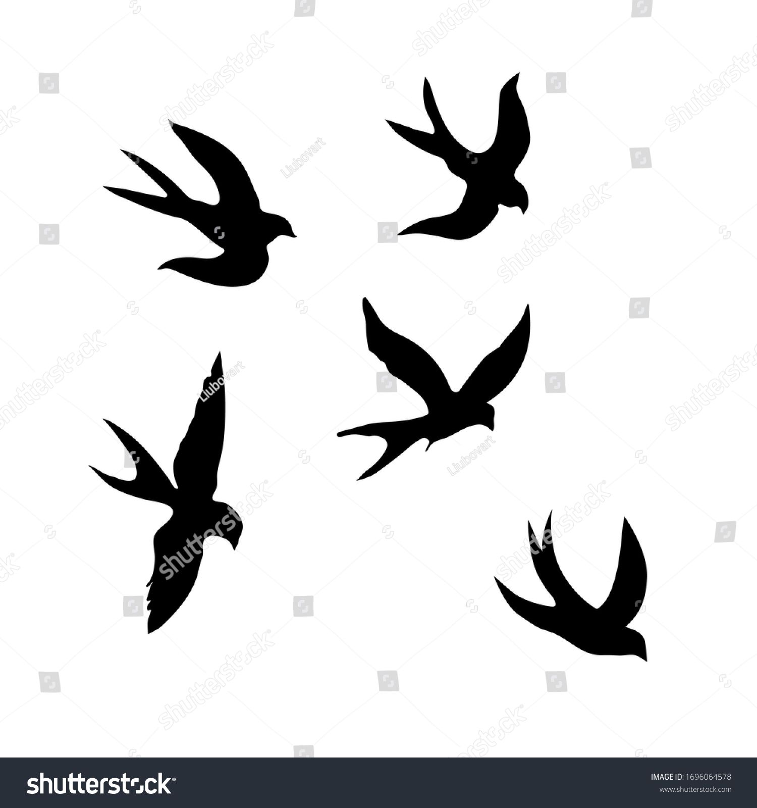ツバメ 白い背景に黒いシルエット ツバメの群れのシルエット 飛ぶ鳥の黒い輪郭 ツバメを飛ばす 白い背景にタトゥーベクターイラスト のベクター画像素材 ロイヤリティフリー