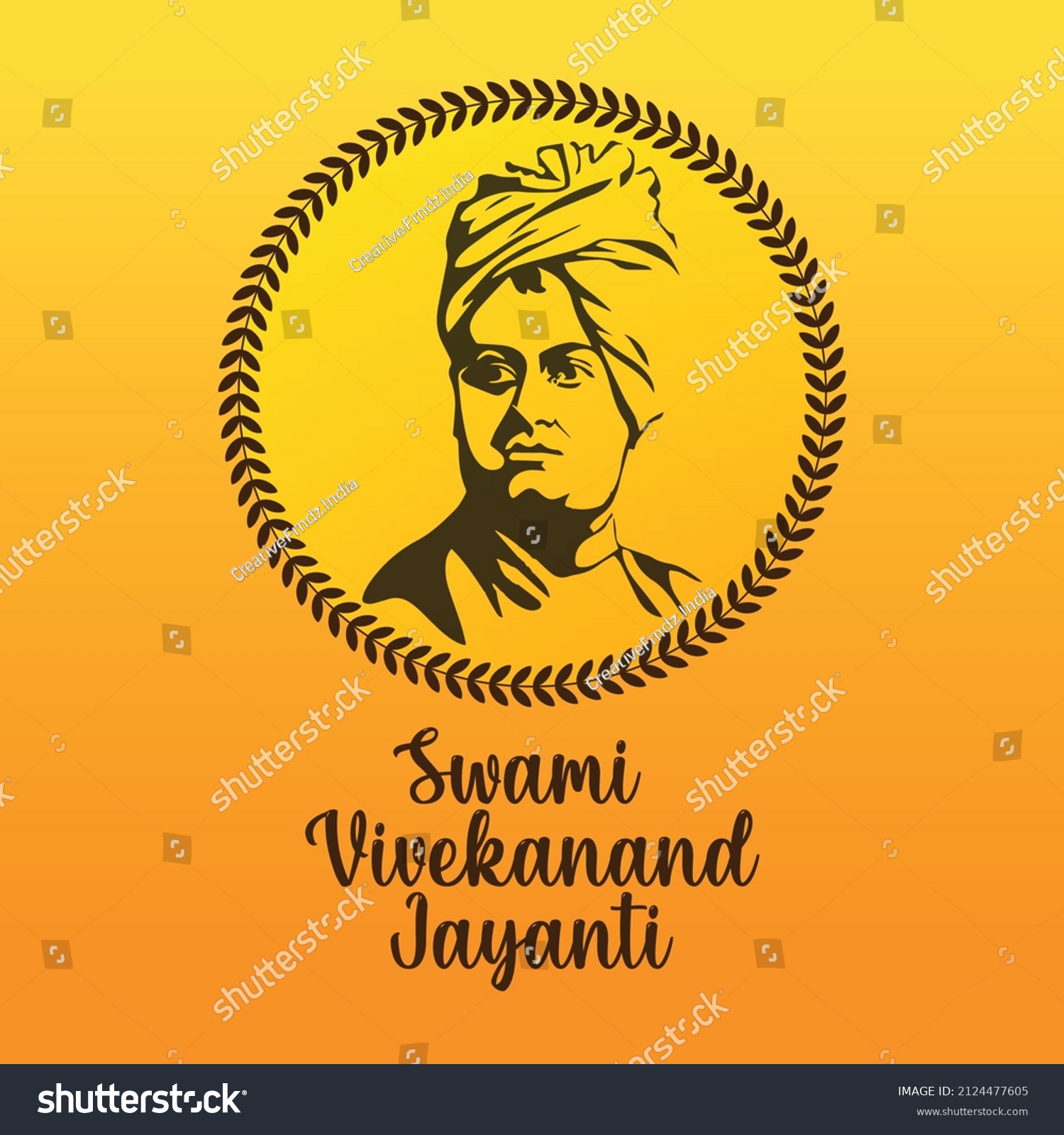 Swami Vivekananda Vector Illustration Greeting Card Stock Vector 