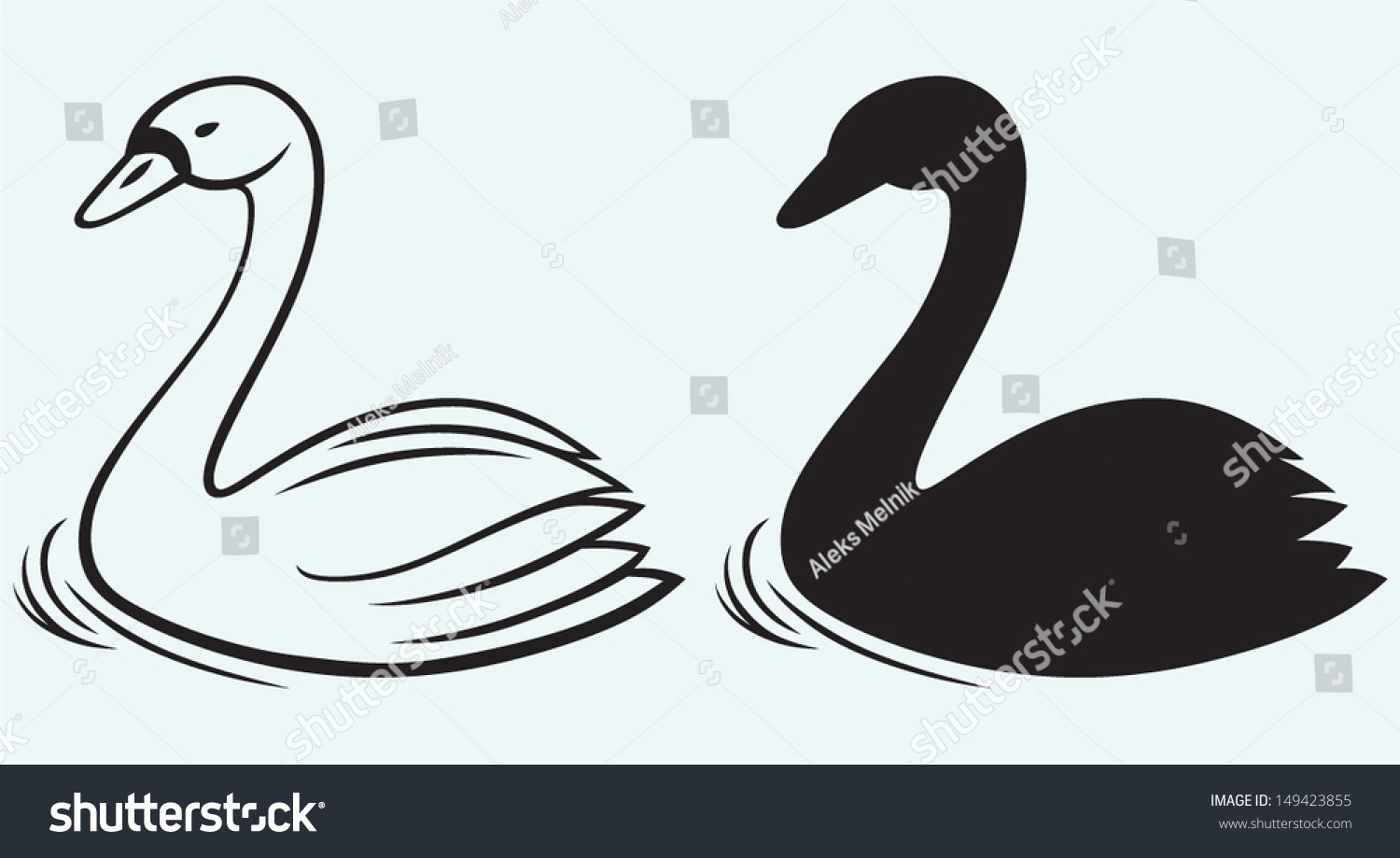 Swans On Pond Isolated On Blue Background Stock Vector Illustration ...