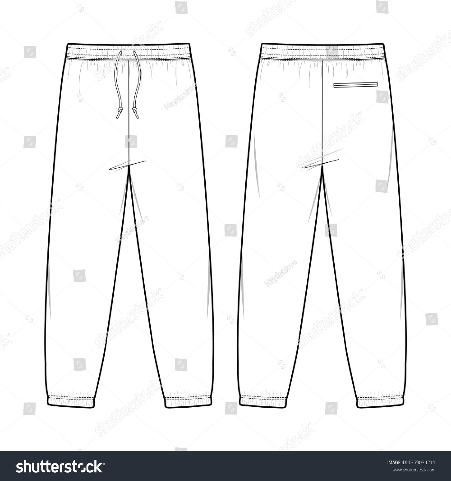 Sweat Pants Fashion Flat Sketch Template Stock Vector (Royalty Free ...