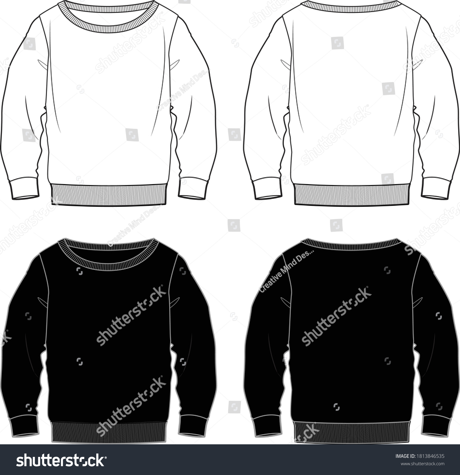 Sweater Oversized Fashion Flat Templates Stock Vector (Royalty Free ...