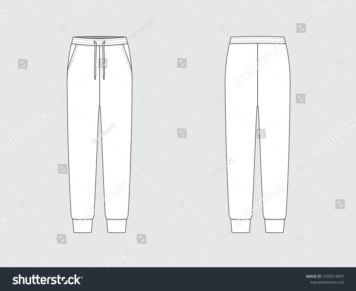 Sweatpants Front Back Drawing Technical Flat Stock Vector (Royalty Free ...