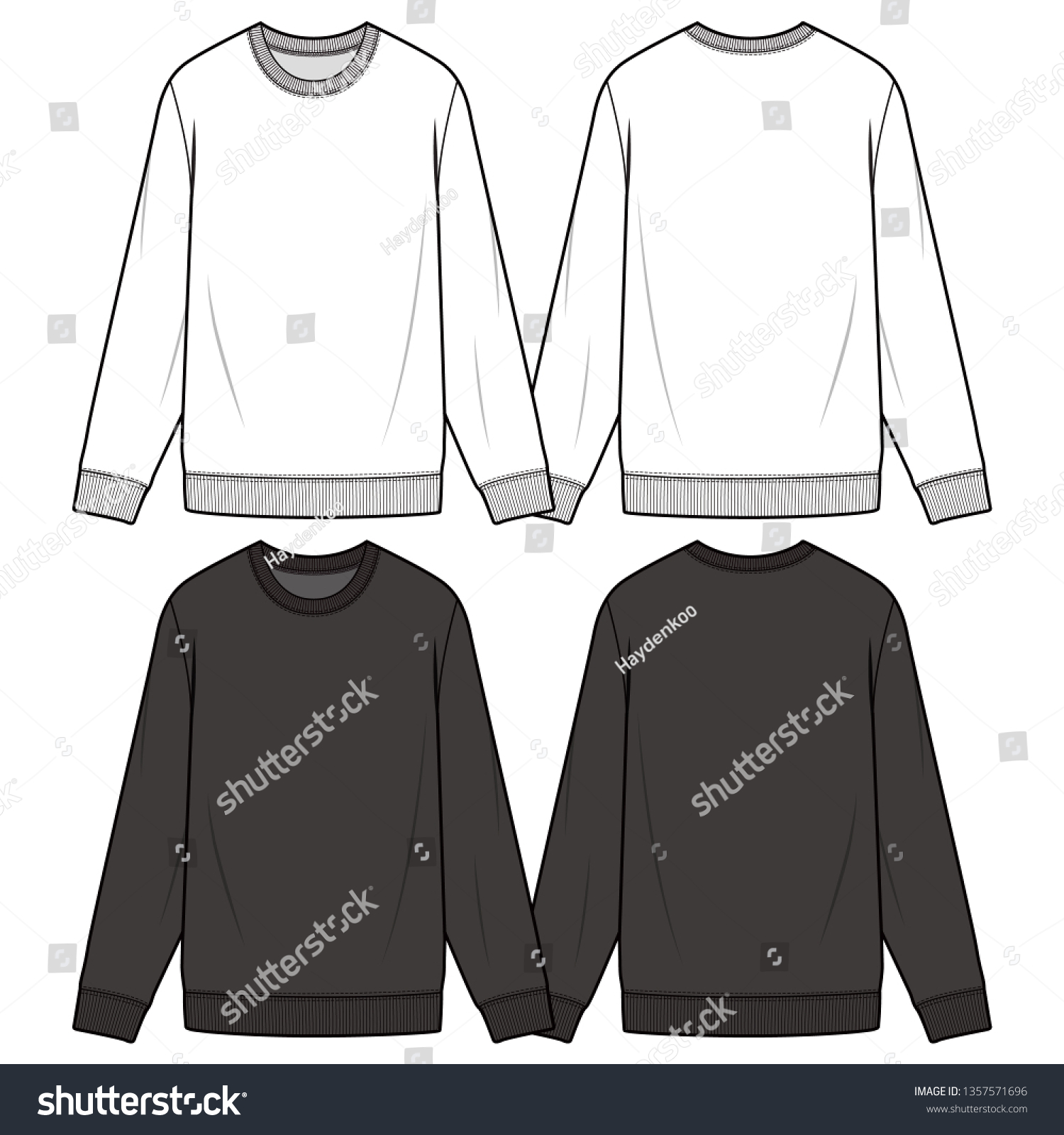 Sweatshirts Fashion Flat Sketch Template Stock Vector (Royalty Free ...