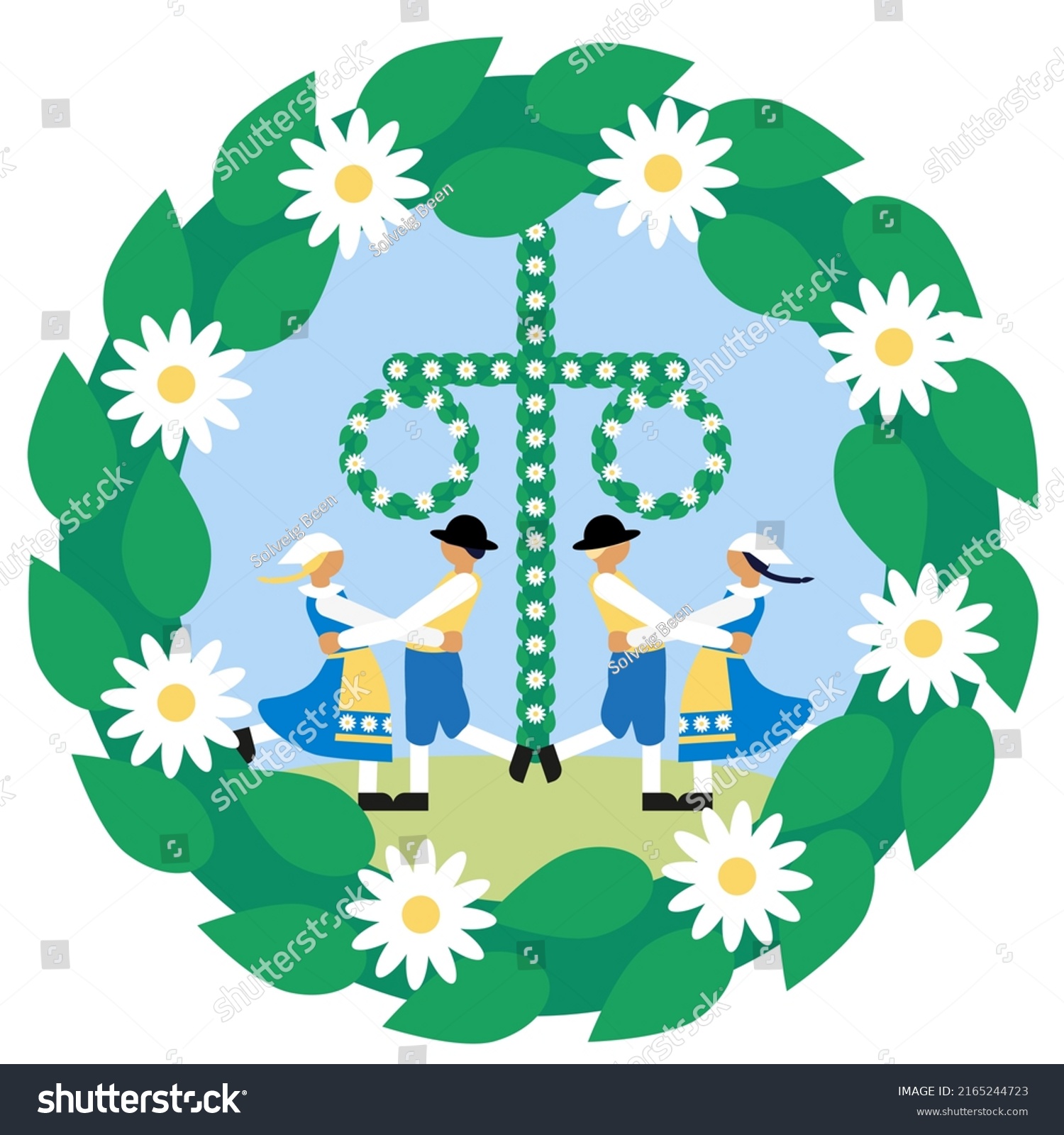 Swedish Midsummer Dancing Couples Traditional Swedish Stock Vector