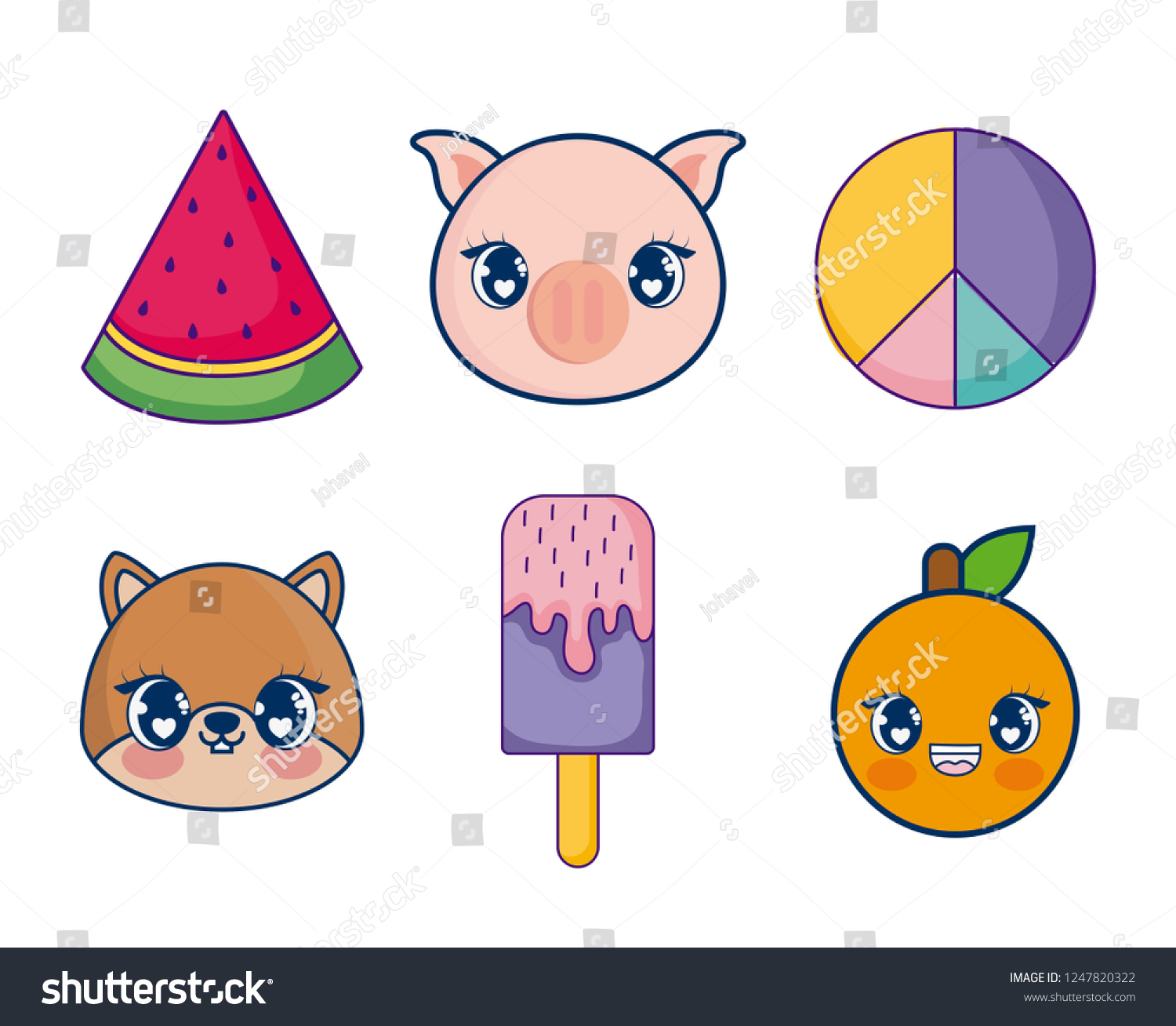 Sweet Adorables Kawaii Set Characters Stock Vector Royalty Free