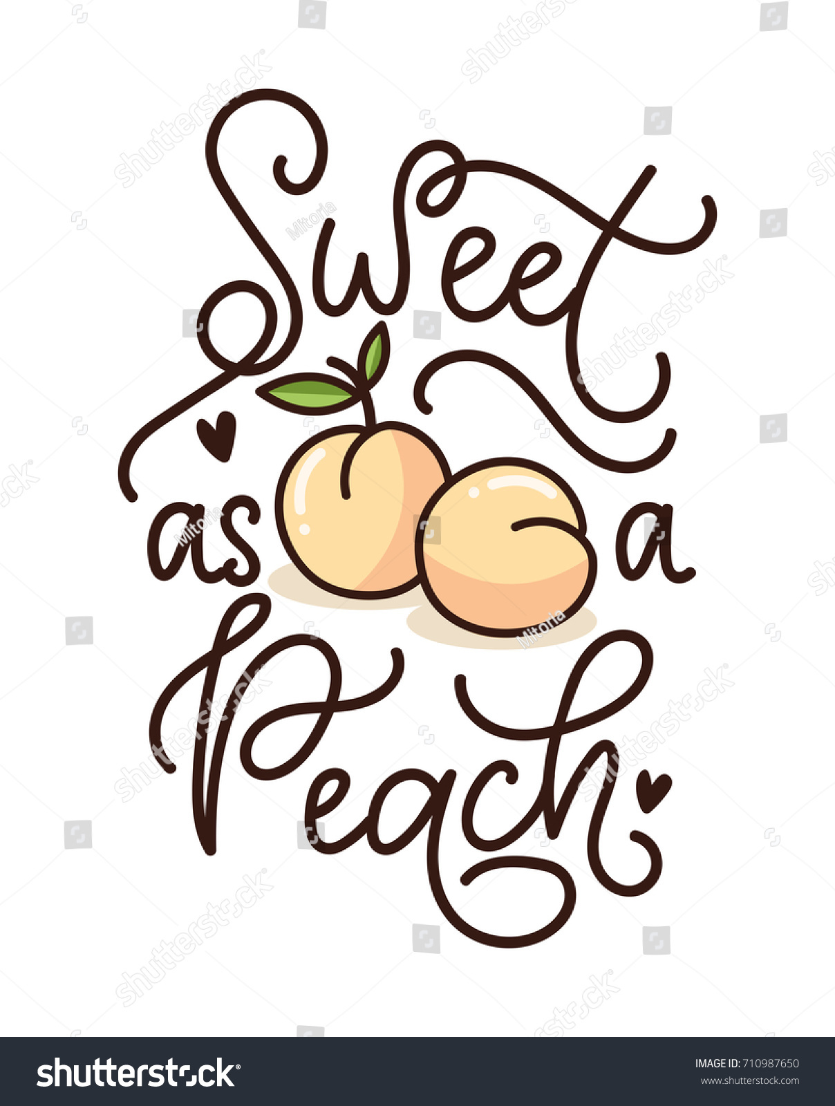 桃の文字のように甘く かわいい桃が入った かわいい手書きの果物 織物 ポスター グリーティングカード ケースなどのベクターイラストデザイン のベクター画像素材 ロイヤリティフリー