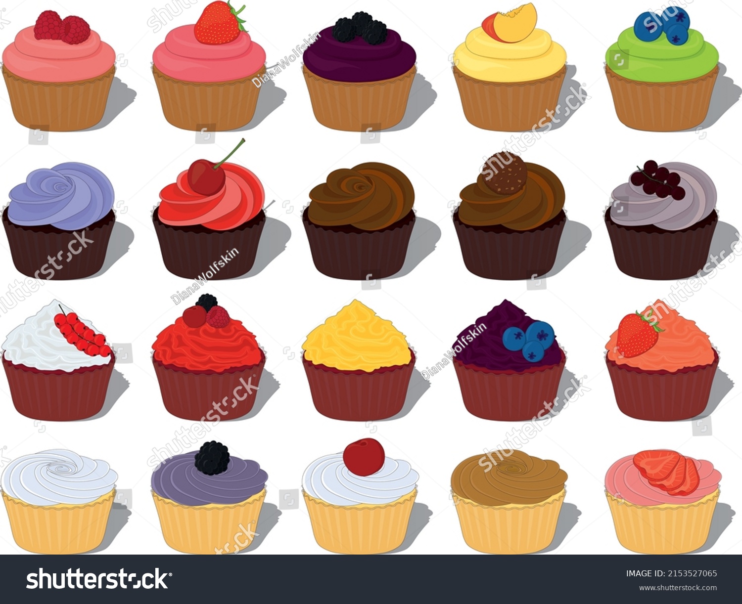 Sweet Bakery Beautiful Muffins Collection Vector Stock Vector (Royalty ...