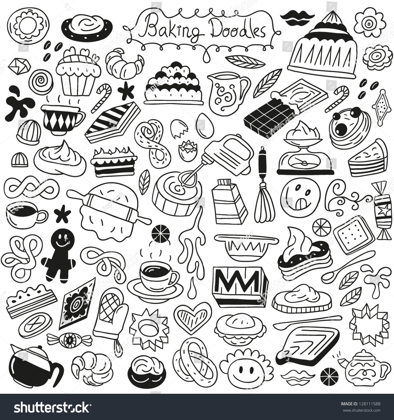 Sweet Baking Doodles Stock Vector 128111588 : Shutterstock