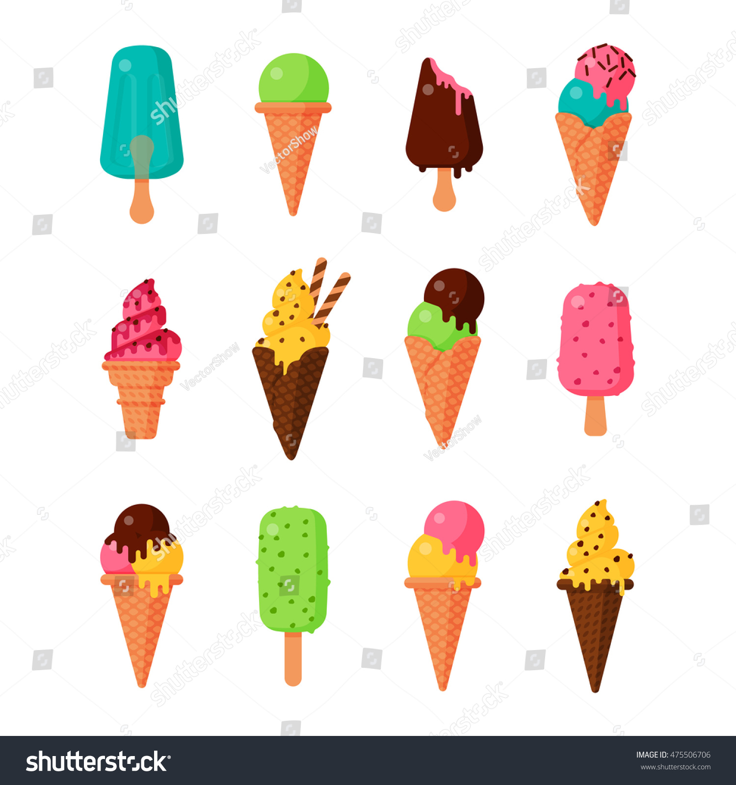 Sweet Cartoon Cold Ice Cream Set Stock Vector 475506706 ...