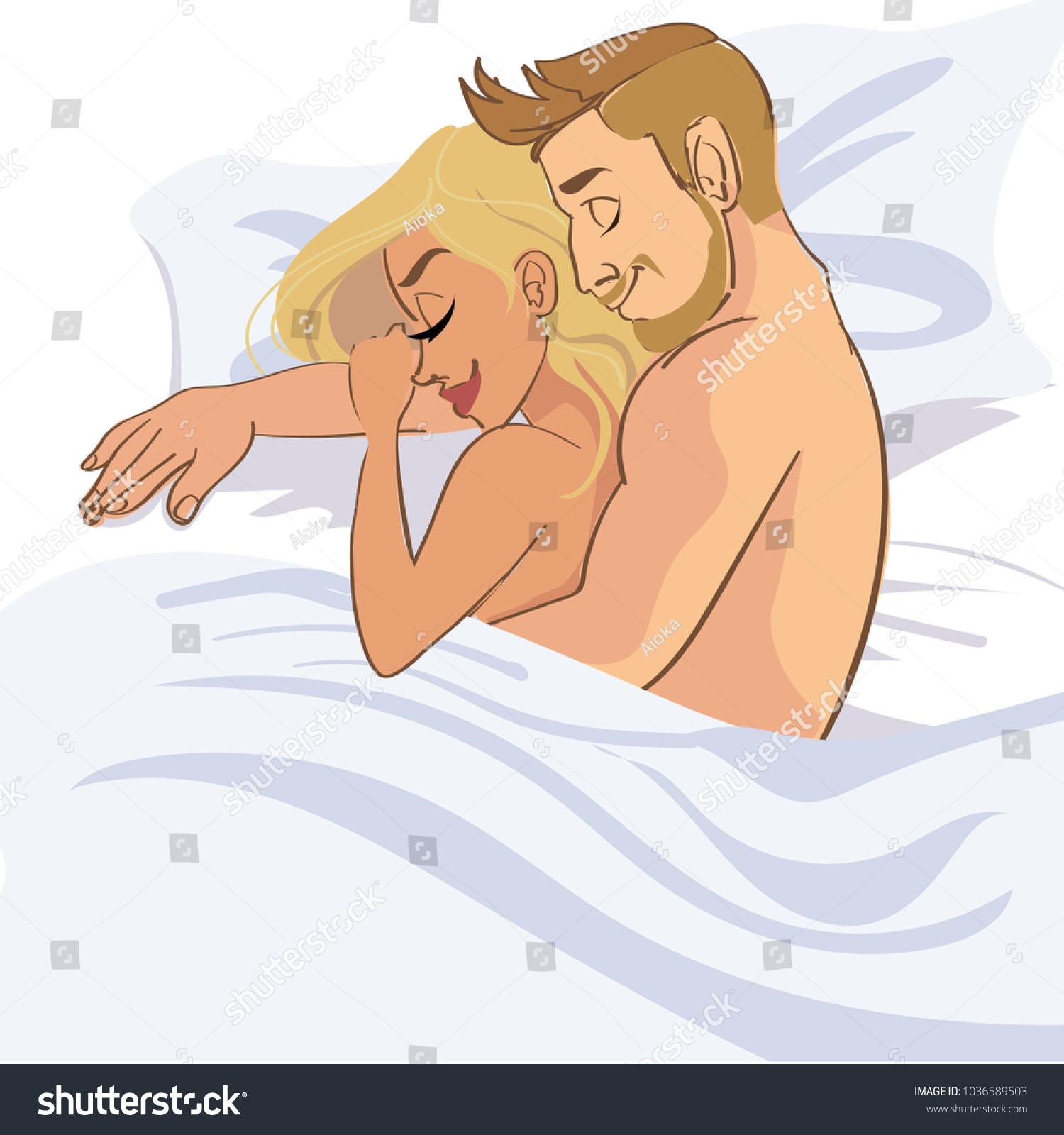 Sweet Couple Sleeping Together Stock Vector Royalty Free 1036589503