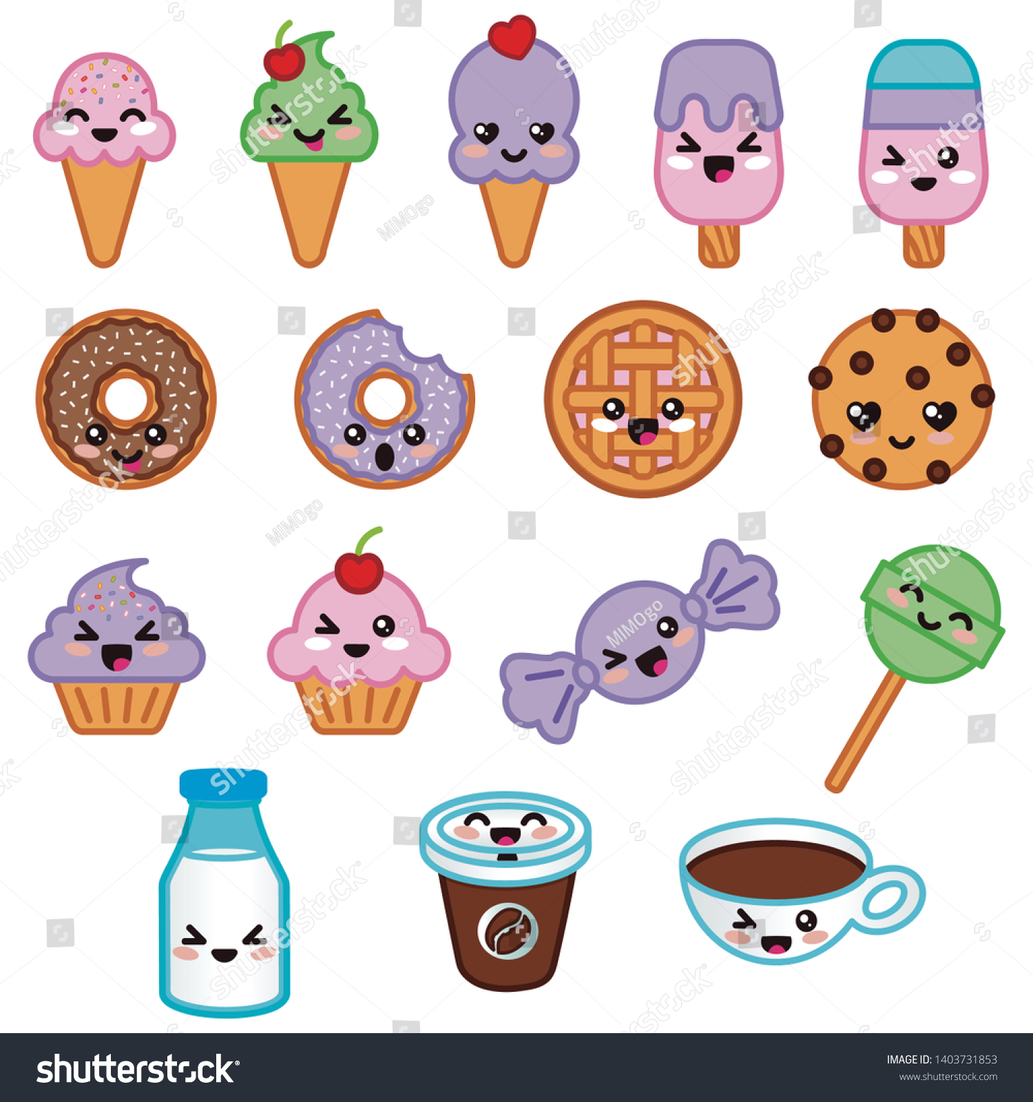 Sweet Desserts Kawaii Food Vector Illustration Stock Vector (Royalty ...