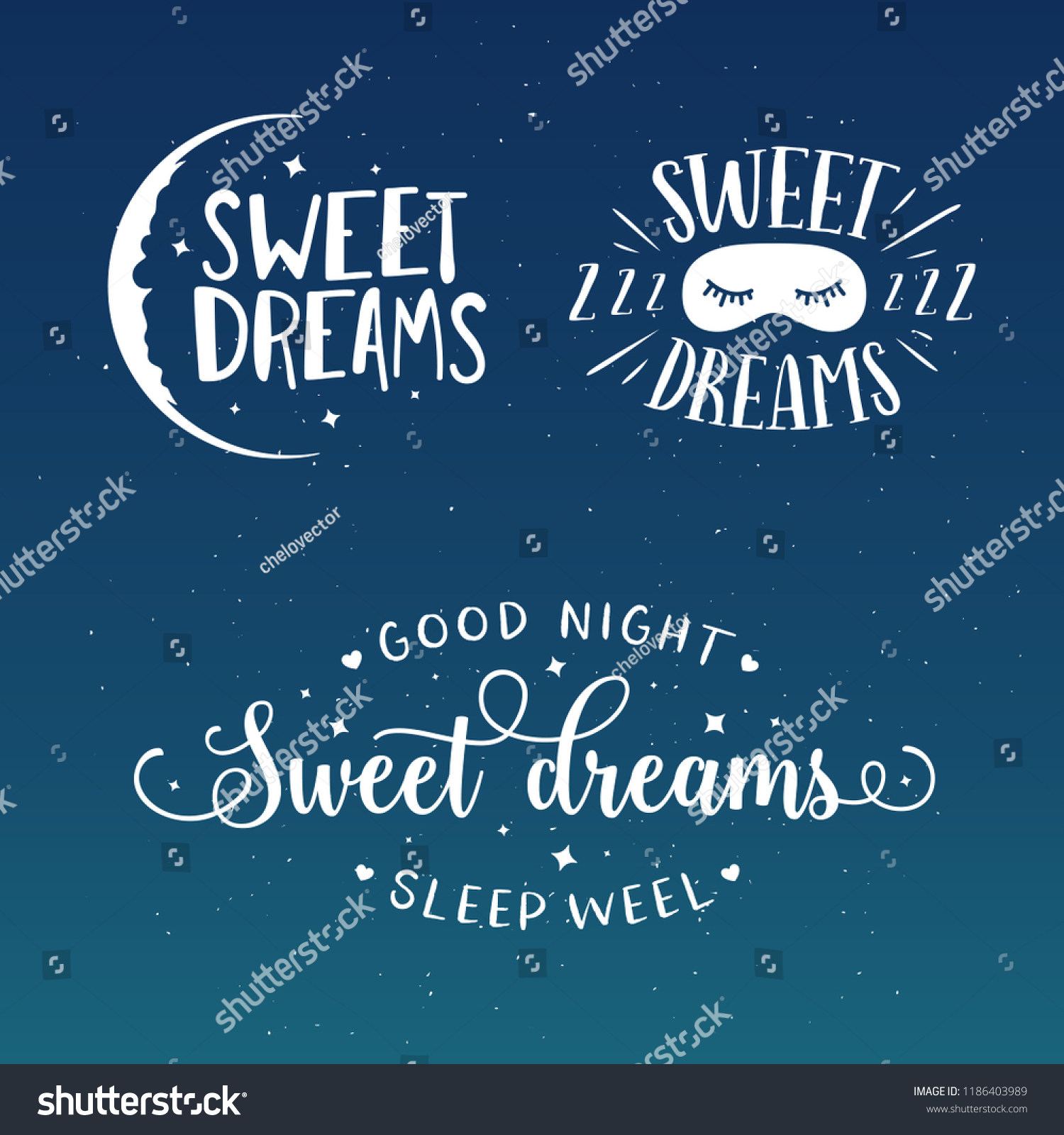 Sweet Dreams Good Night Typography Set Stock Vector Royalty Free