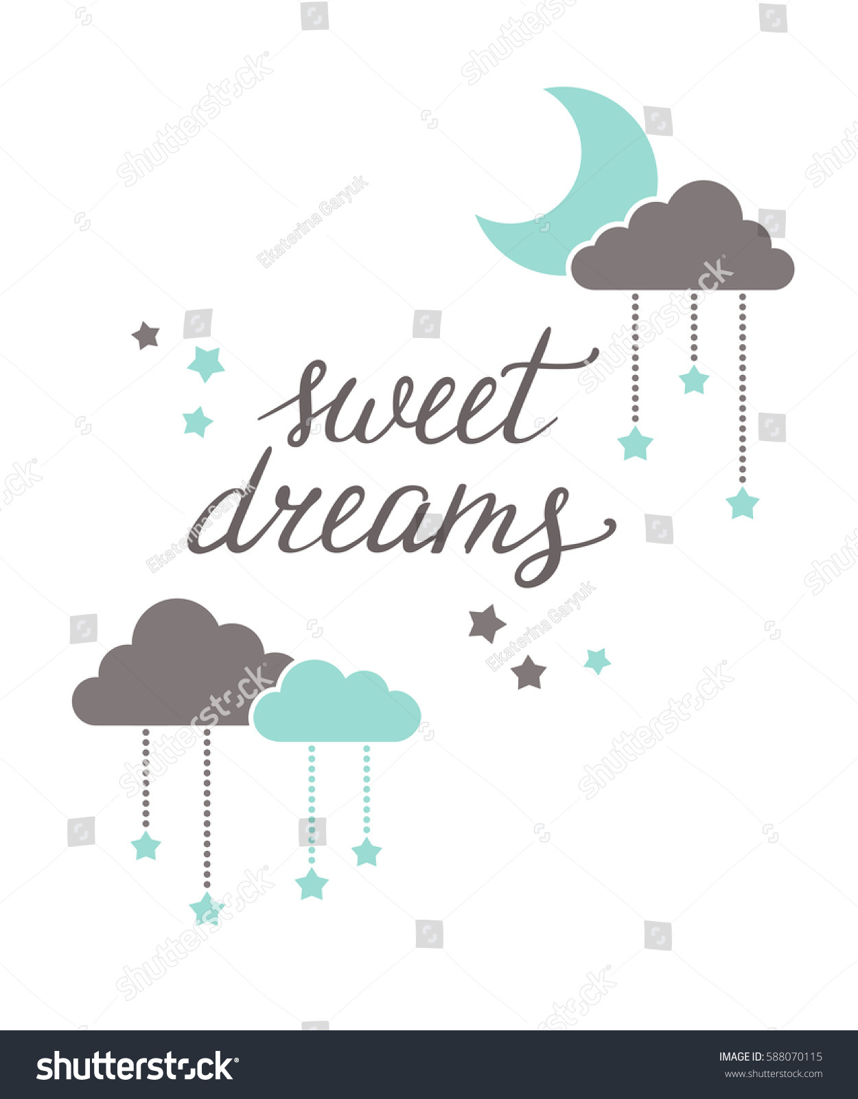 Sweet Dreams Hand Lettering Moon Clouds Stock Vector 588070115 ...