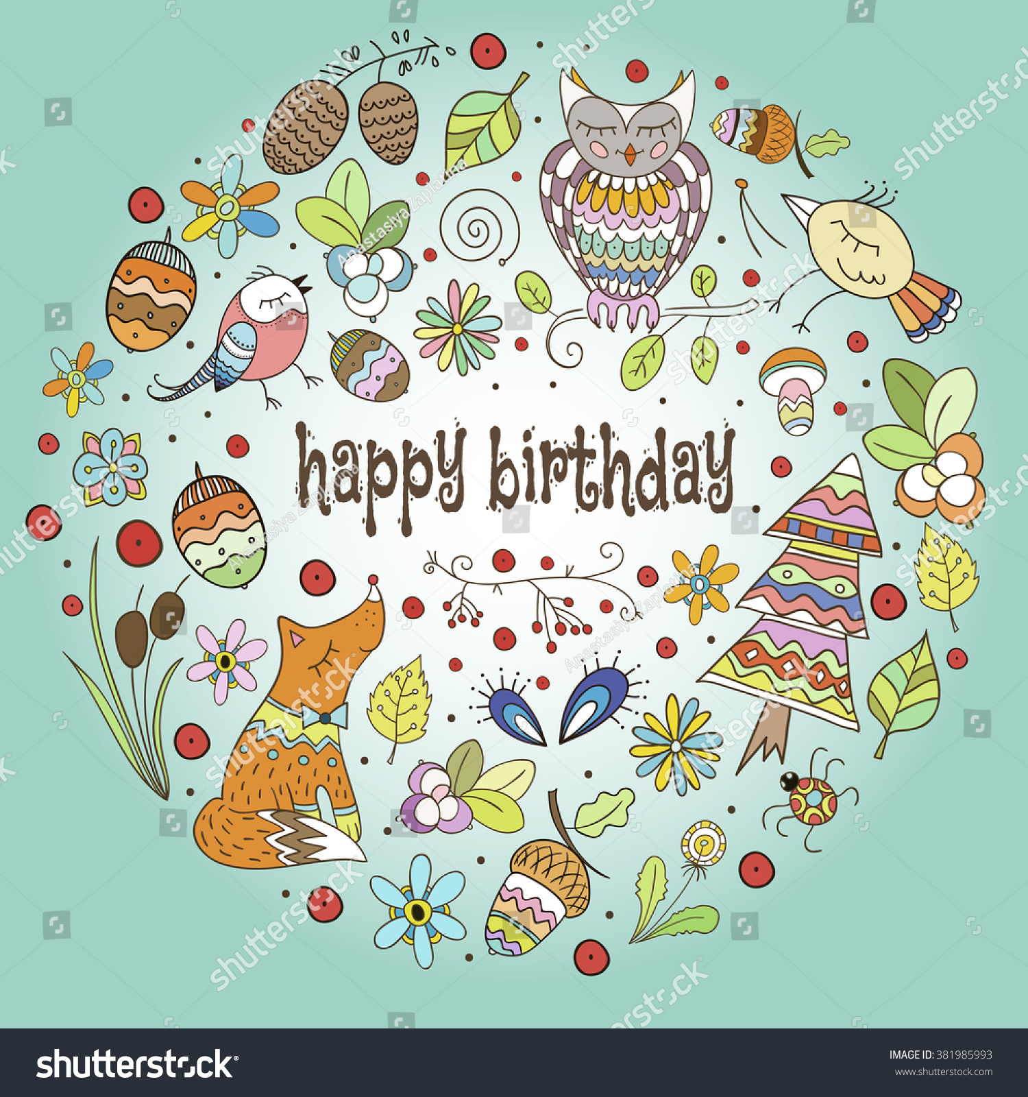 Sweet Happy Birthday Card Lovely Forest Stock Vector Royalty Free