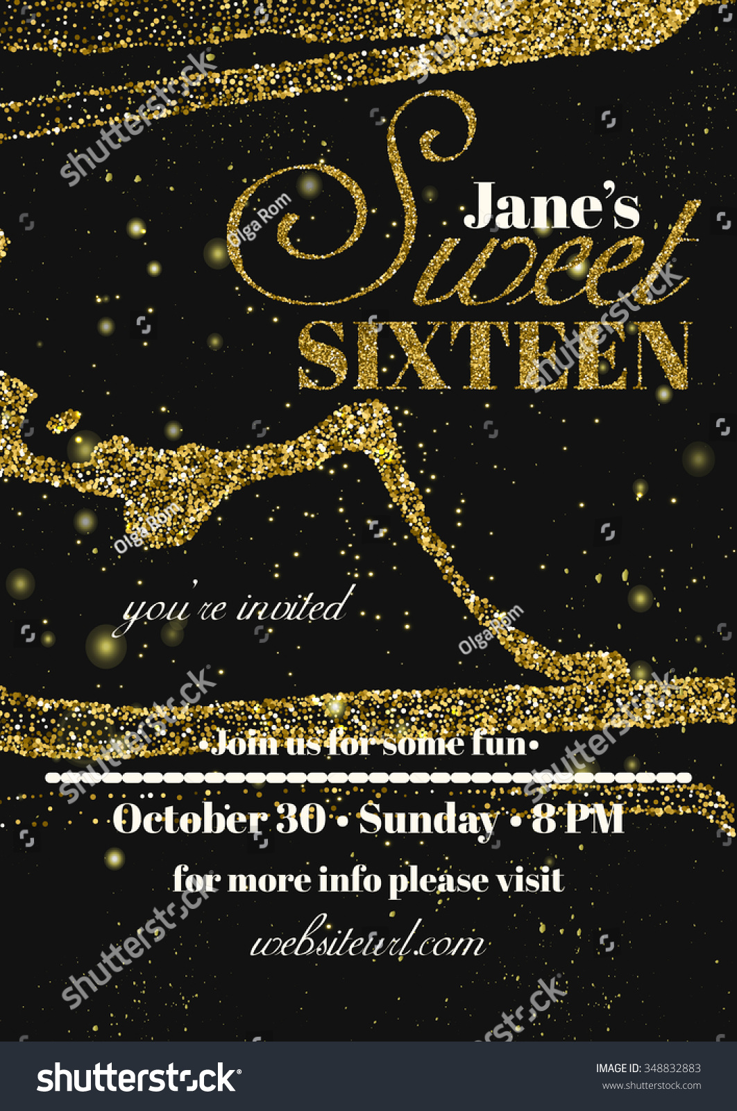 Sweet Sixteen Glitter Party Invitation Flyer Stock Vector (Royalty Within Sweet 16 Banner Template
