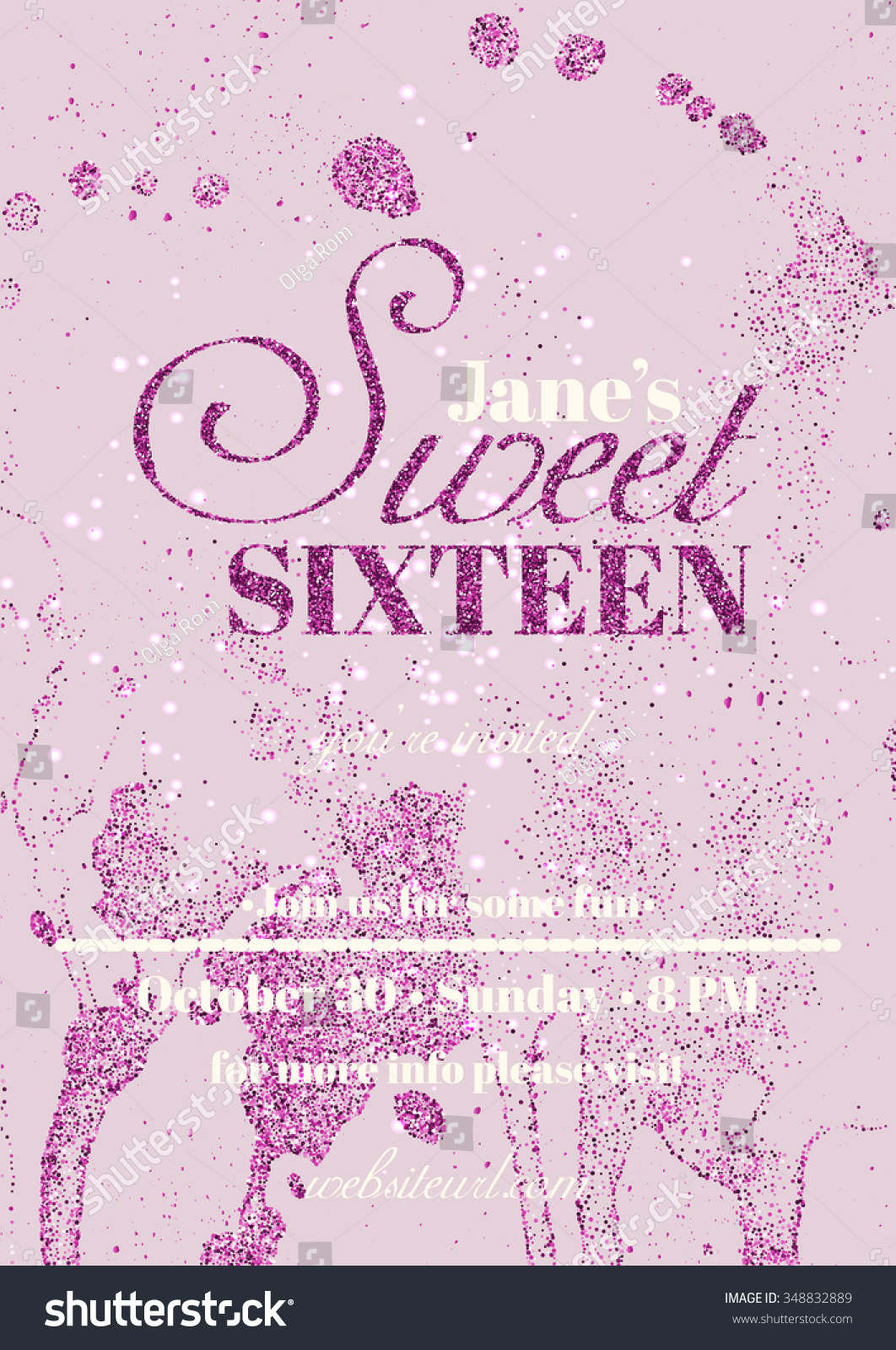 Sweet Sixteen Glitter Party Invitation Flyer Stock Vector (Royalty Throughout Sweet 16 Banner Template