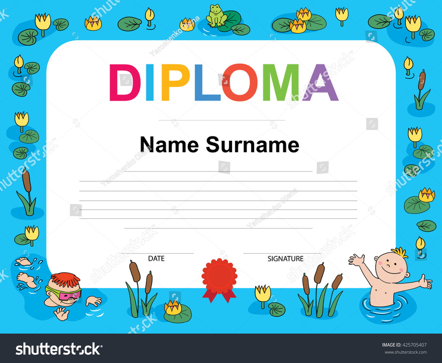 Swimming Award Certificate Template Illustration Diploma Stock Vector ...