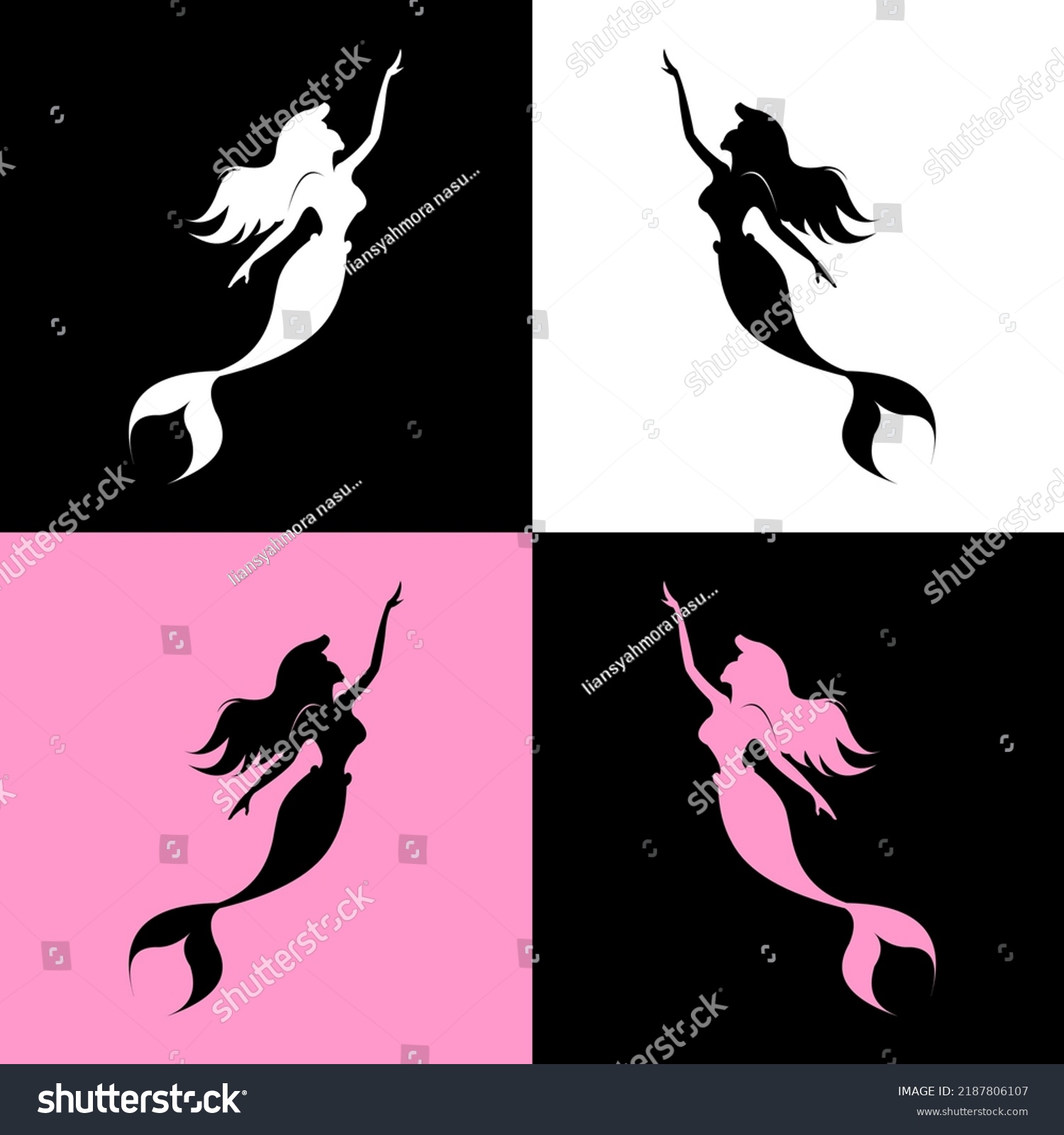 SVG of swimming mermaid logo vector in black, white and pink colors svg