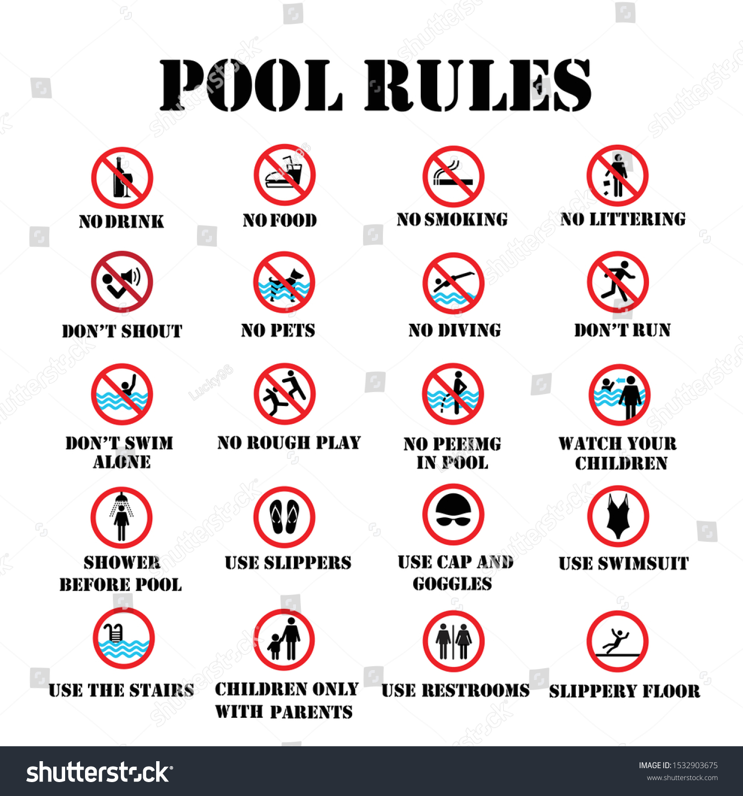 Stock Vector Swimming Pool Rules Public And Private Pools Rules To Ensure Health Safety And To Provide 1532903675 