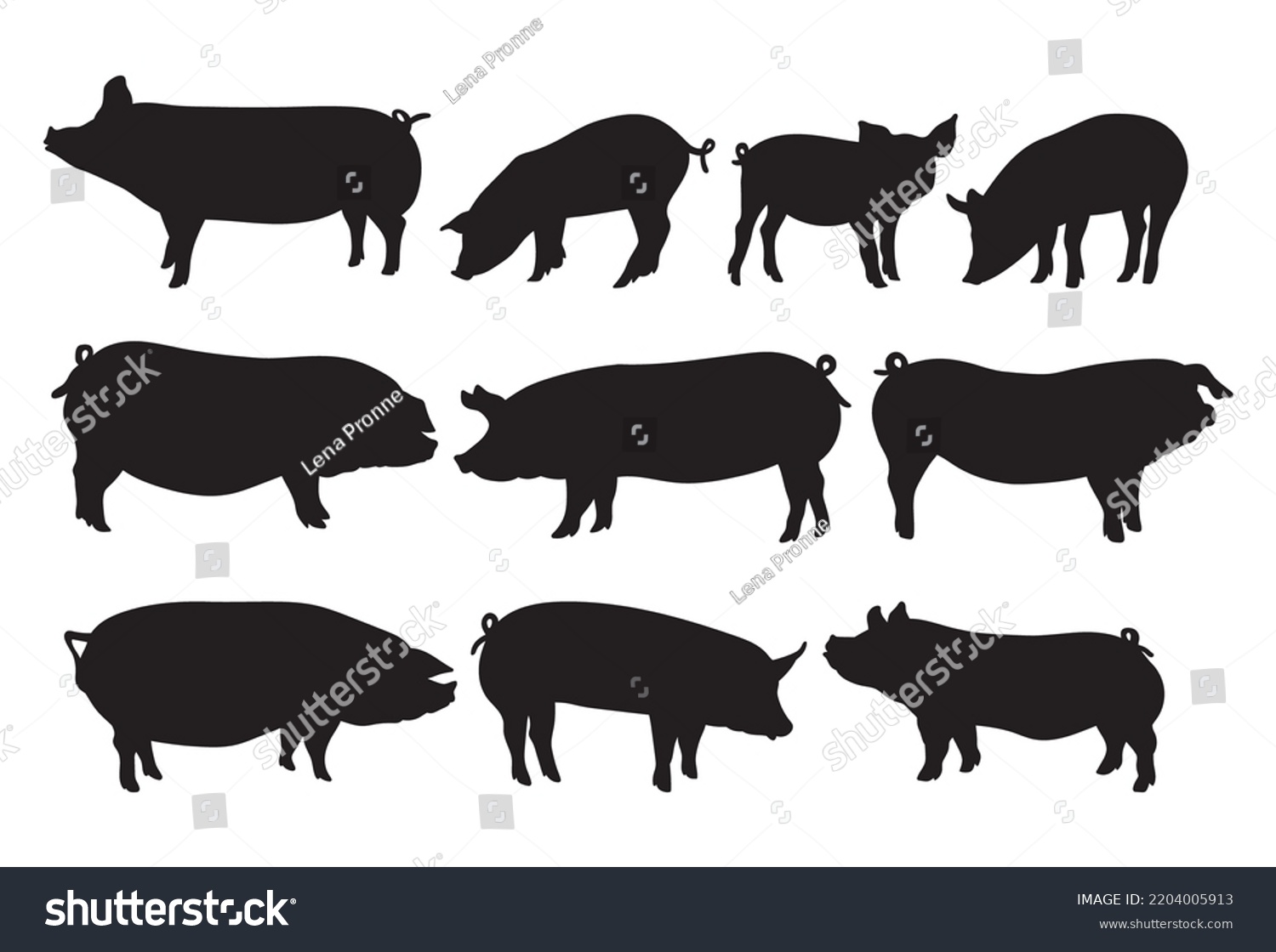 SVG of Swine pig, farm animal bundle stencil templates svg