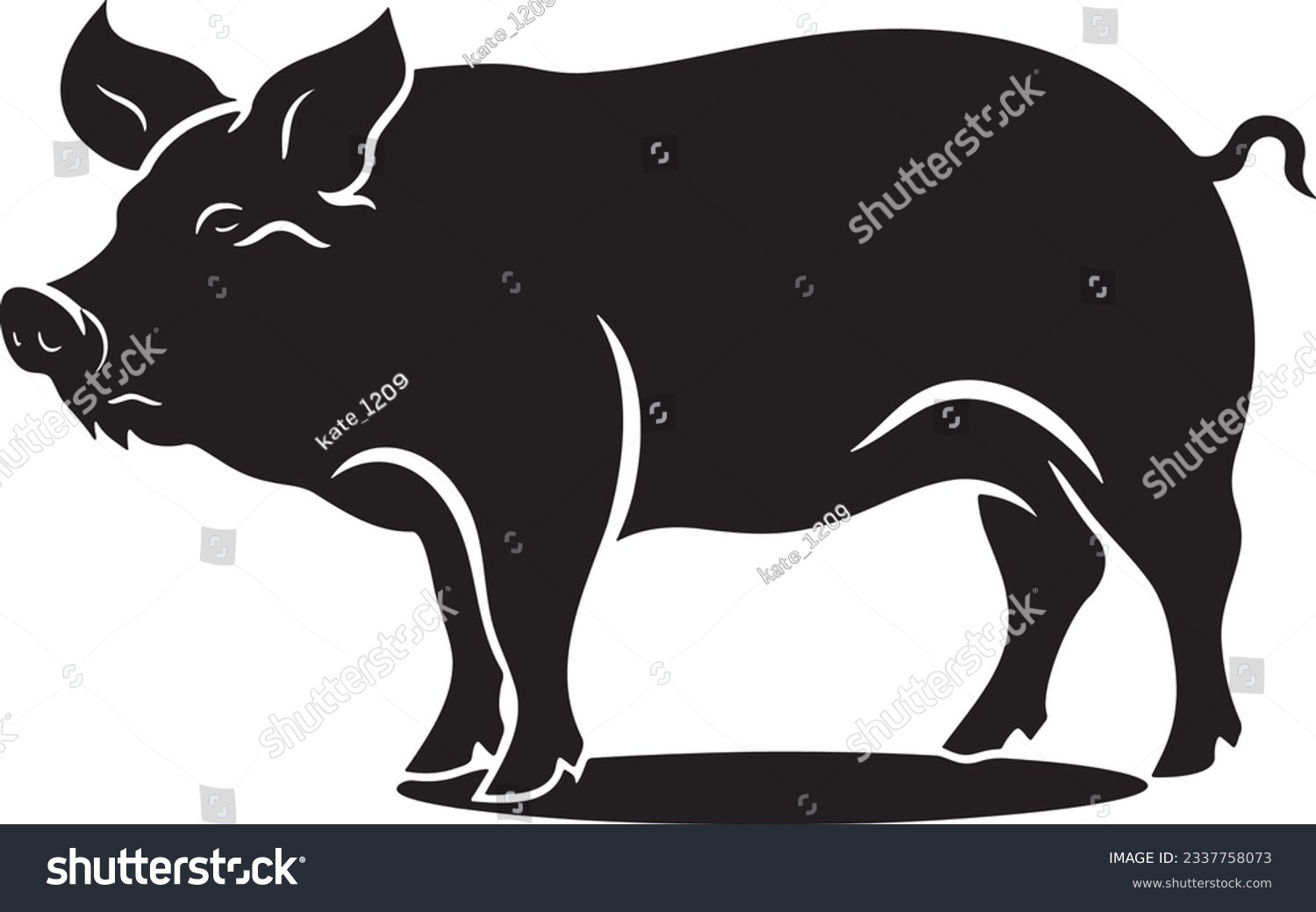 SVG of Swine with curly tail, Basic simple Minimalist vector graphic, isolated on white background, black and white svg