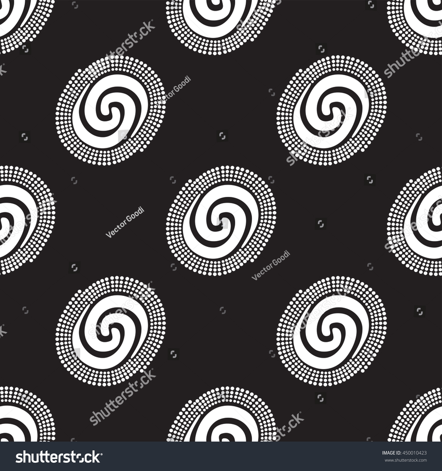 Swirl Ethnic Pattern White On Black Stock Vector Illustration 450010423 ...