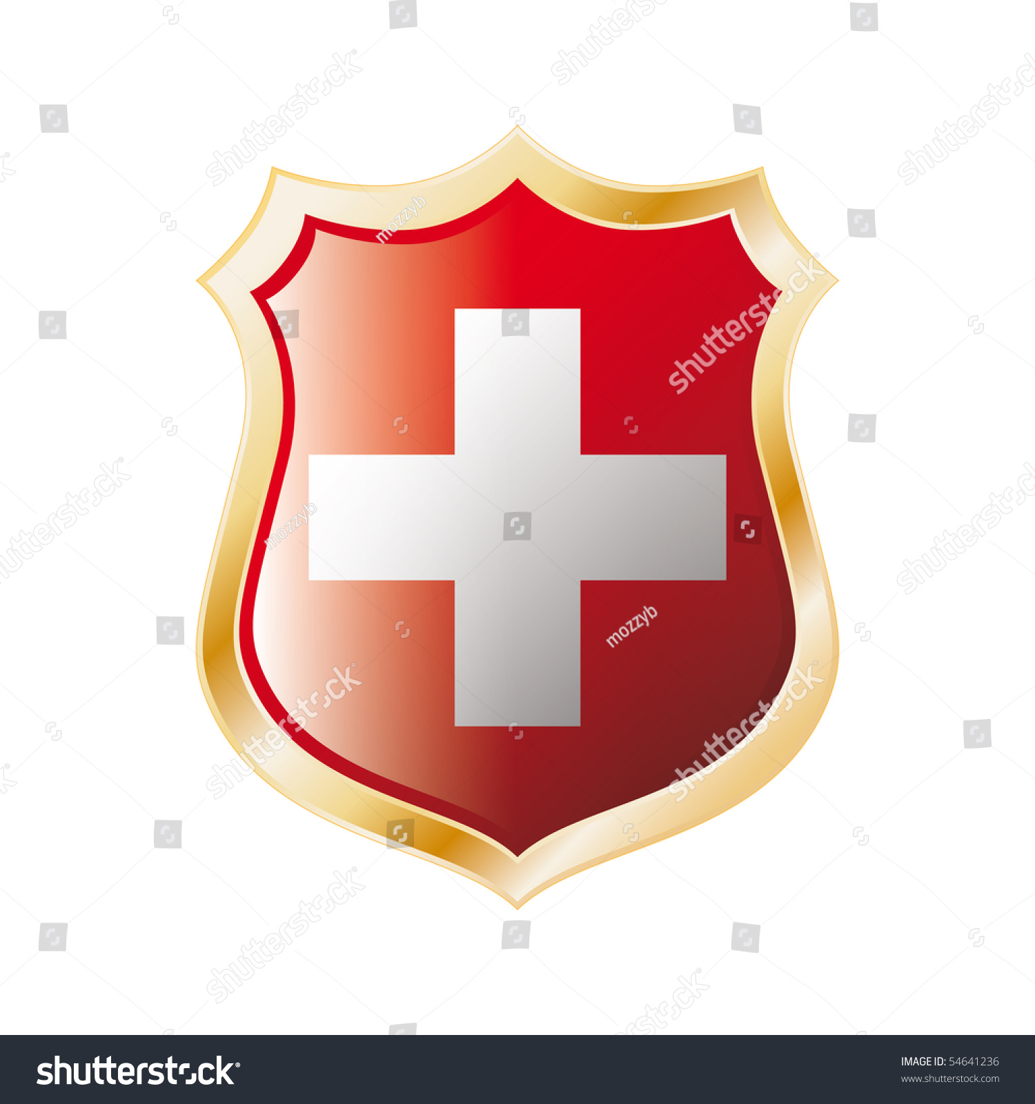 Swiss Flag On Metal Shiny Shield Vector Illustration. Collection Of ...