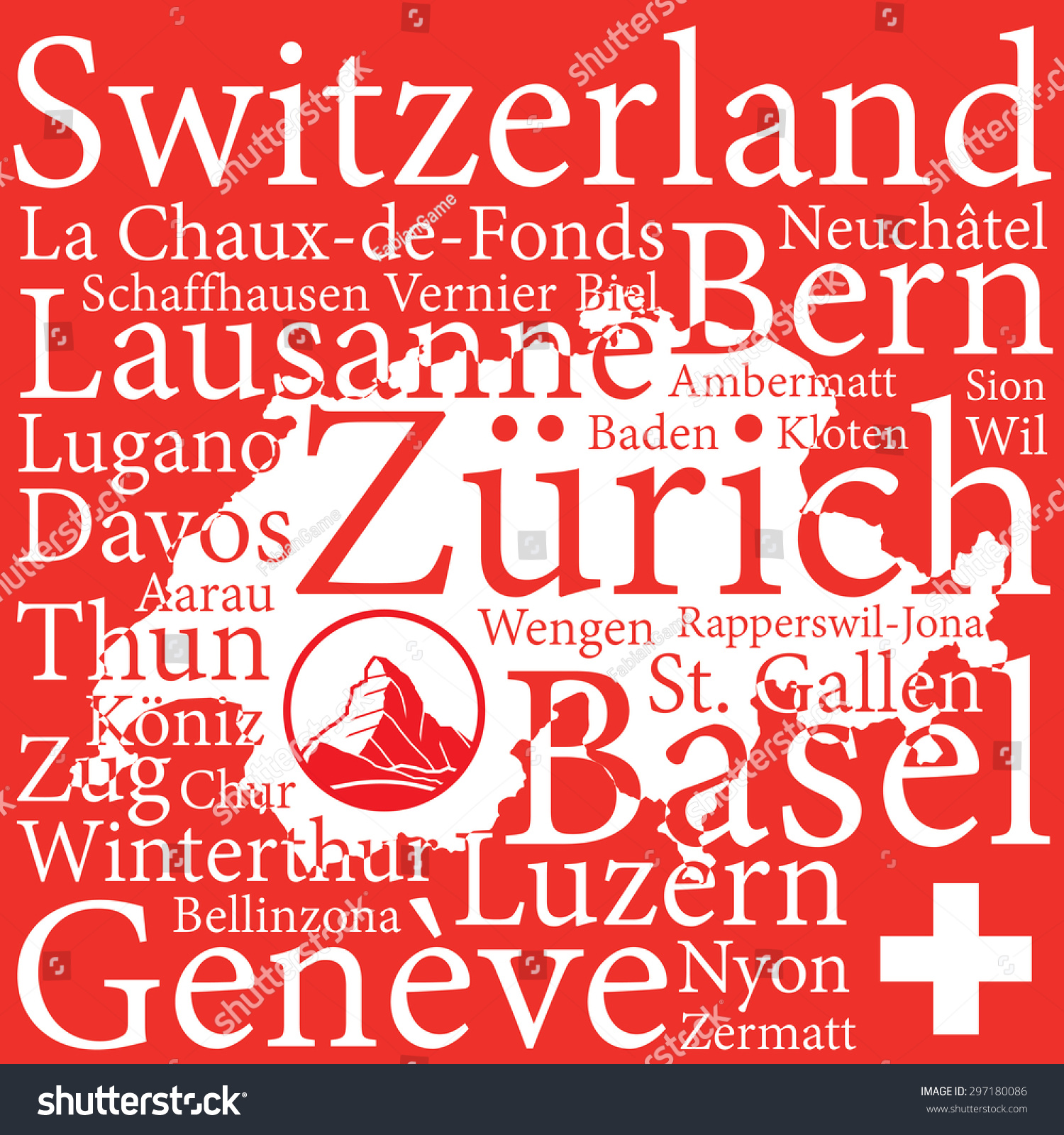 SVG of Switzerland design map with largest cities. svg