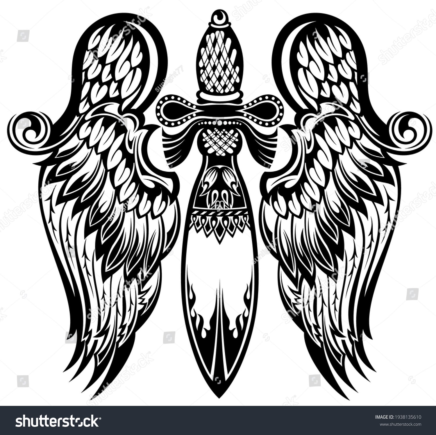 Sword Wings Winged Sword Silhouette Vector Stock Vector Royalty Free Shutterstock