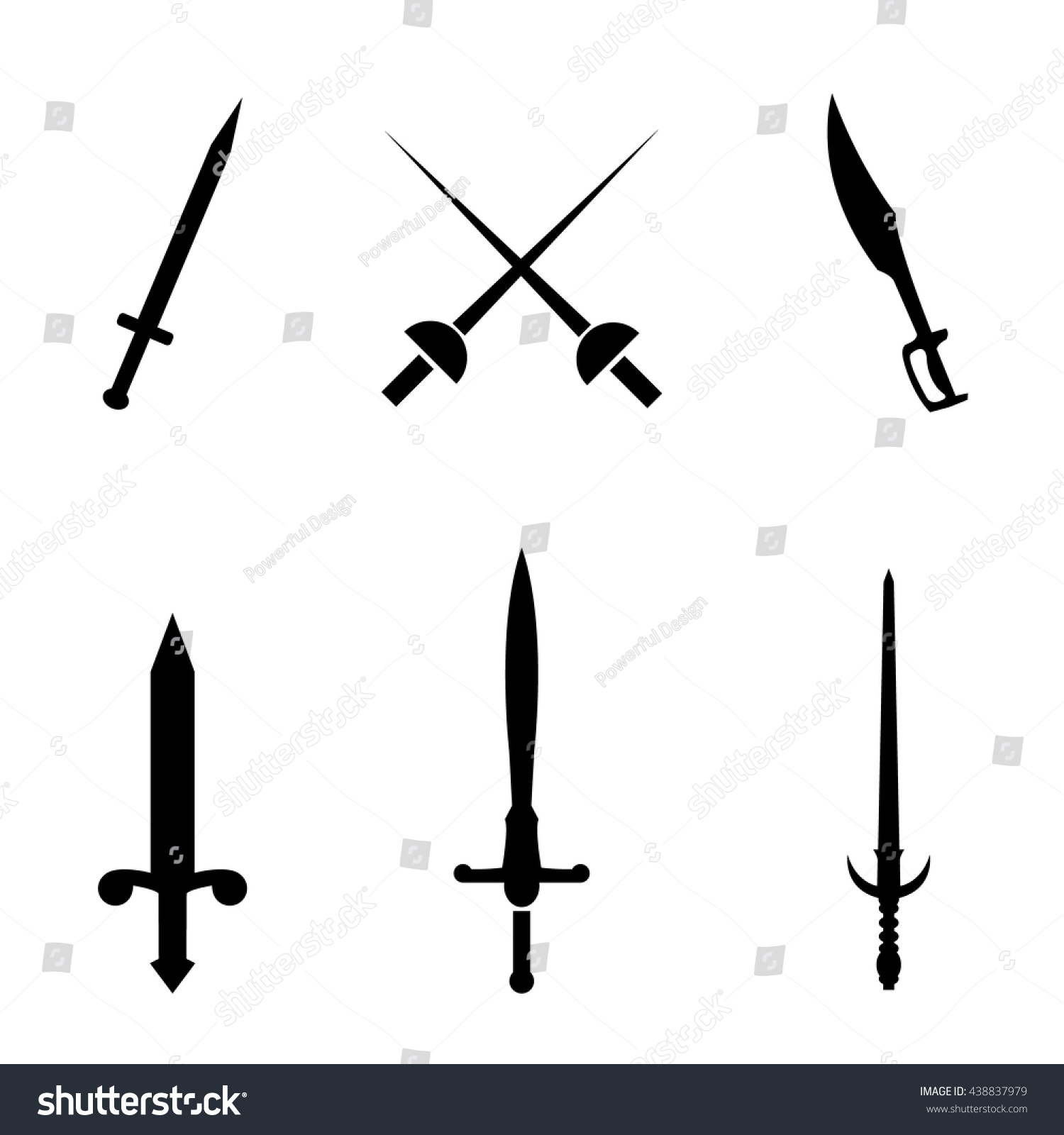 Swords Set Stock Vector Illustration 438837979 : Shutterstock