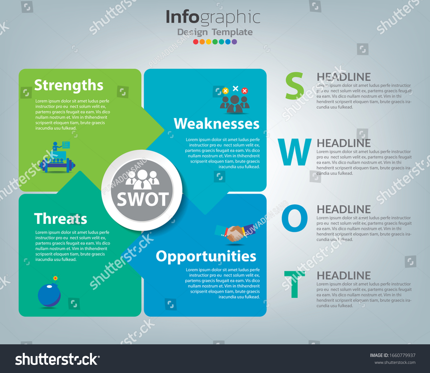 Swot Analysis Business Infographic Chart Stock Vector Royalty Free 1660779937 9966