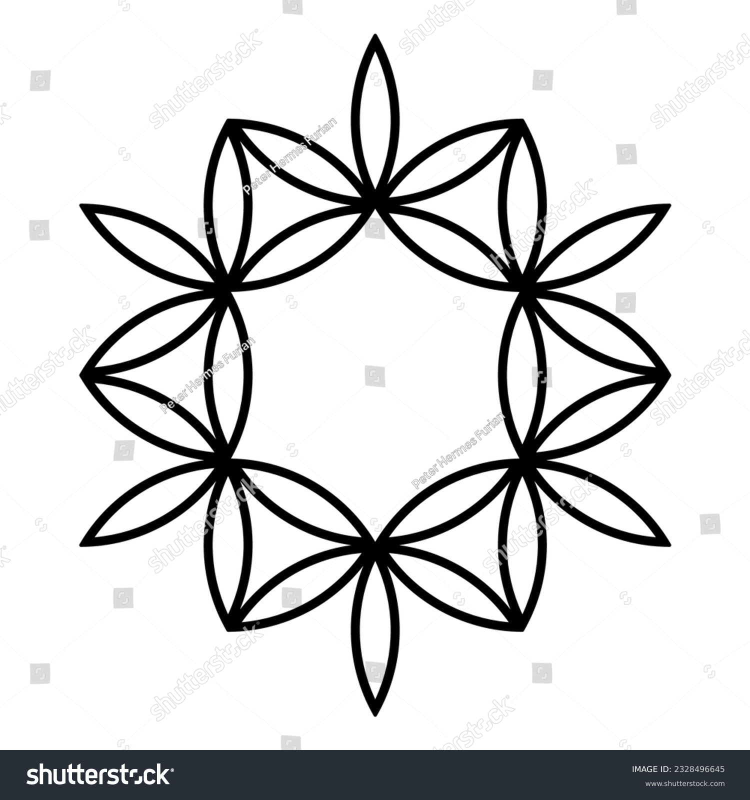 SVG of Symbol and pattern, resembling a flower. Vesica piscis shaped lenses, derived from a Flower of Life, creating a 12-pointed star. Modeled on a crop circle pattern, found near Warminster, Wiltshire. svg