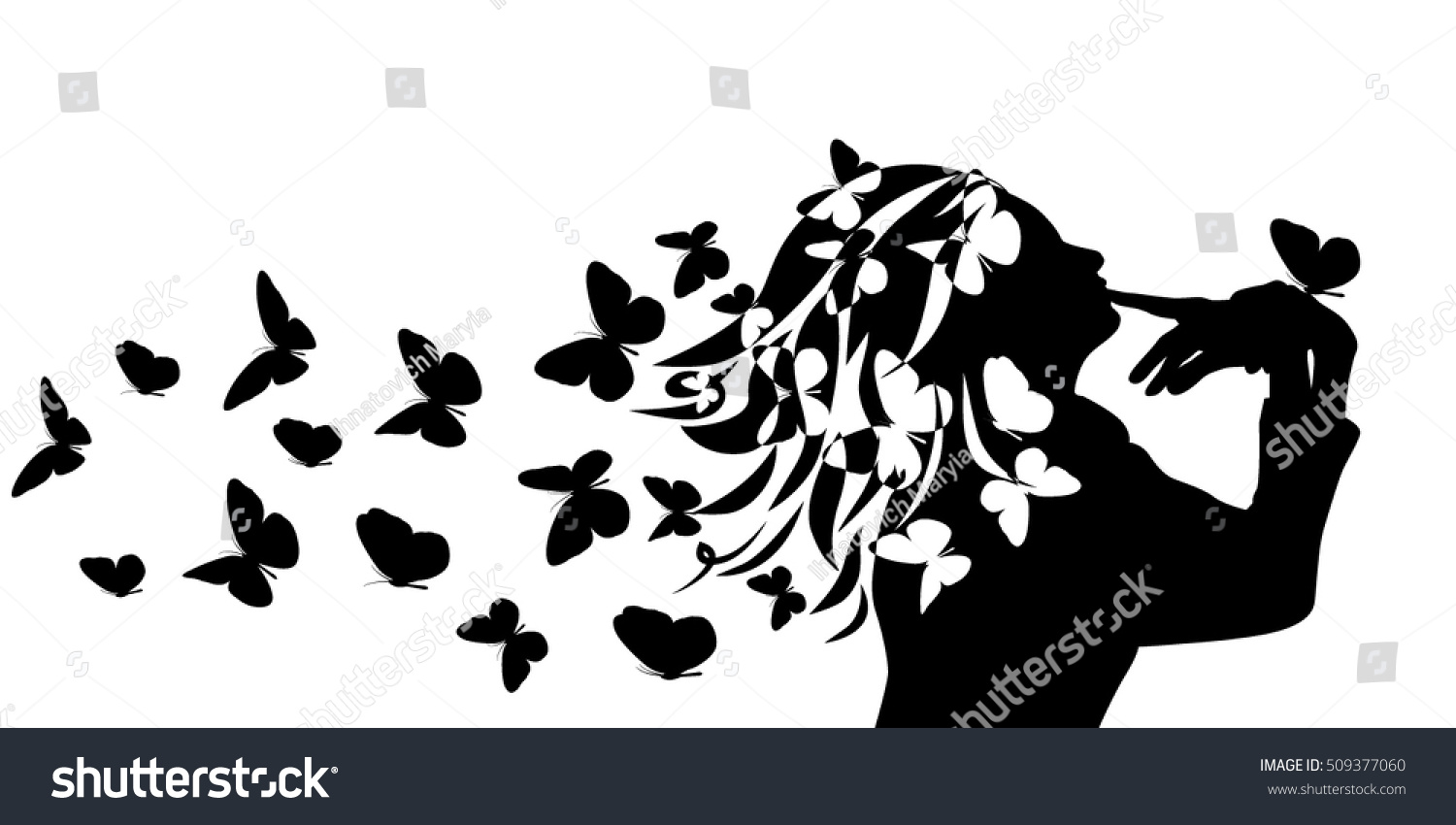 Symbol Silhouette Head Girl Butterflies Vector Stock Vector 509377060 ...