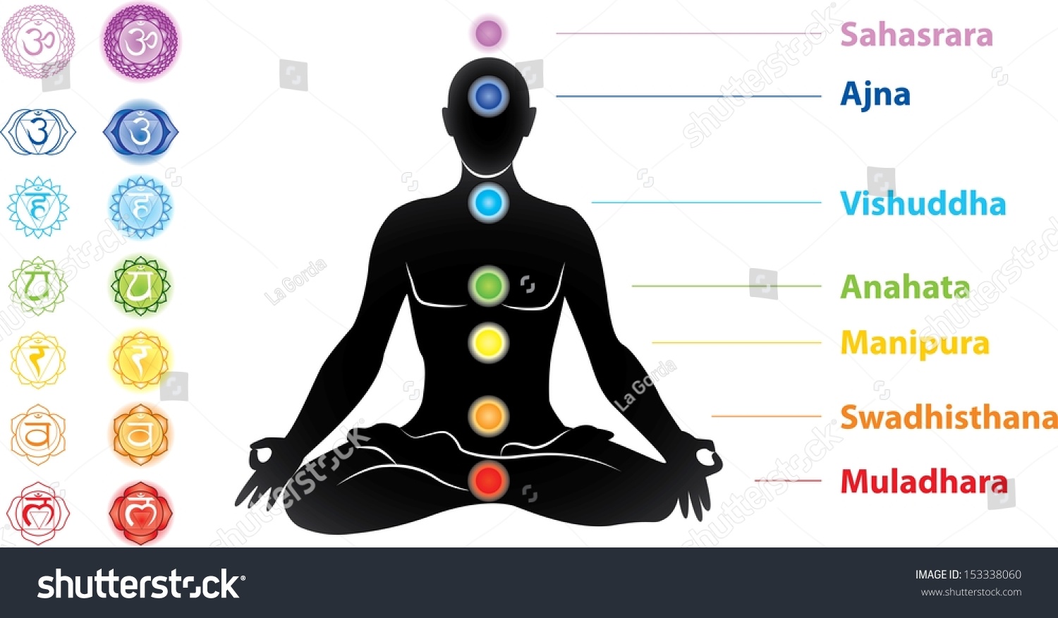 Symbols Seven Chakras Man Silhouette Vector Stock Vector (Royalty Free ...